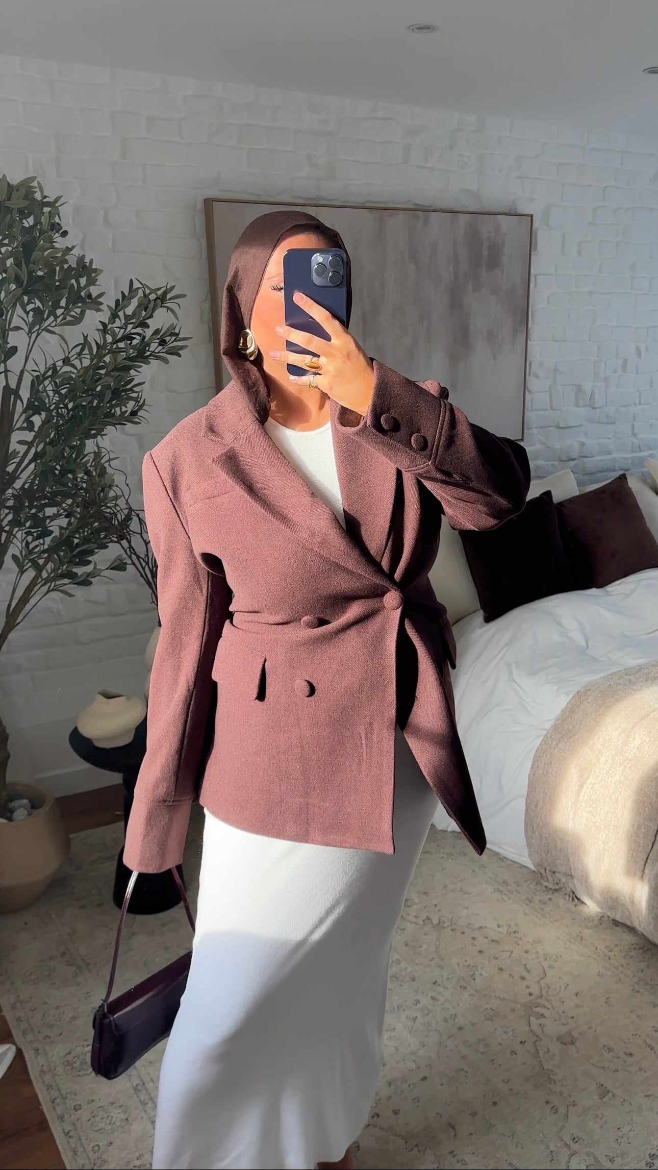 [GAMME LUXE] Veste/manteau cintré en laine véritable | Bordeaux