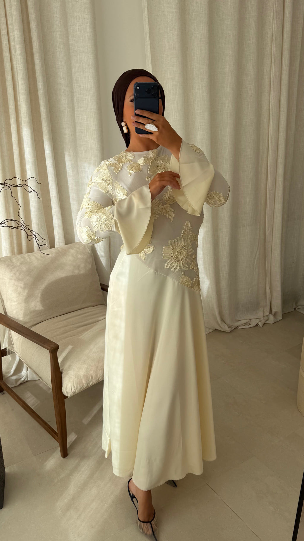Robe longue à motifs YANA | Crème
