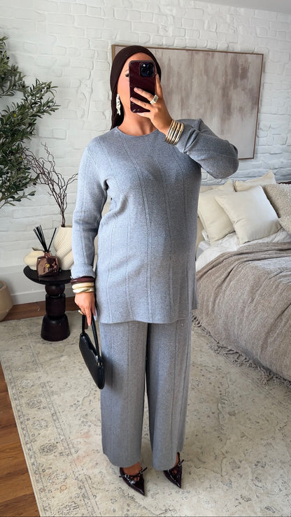 Ensemble comfy en maille à pantalon | Gris