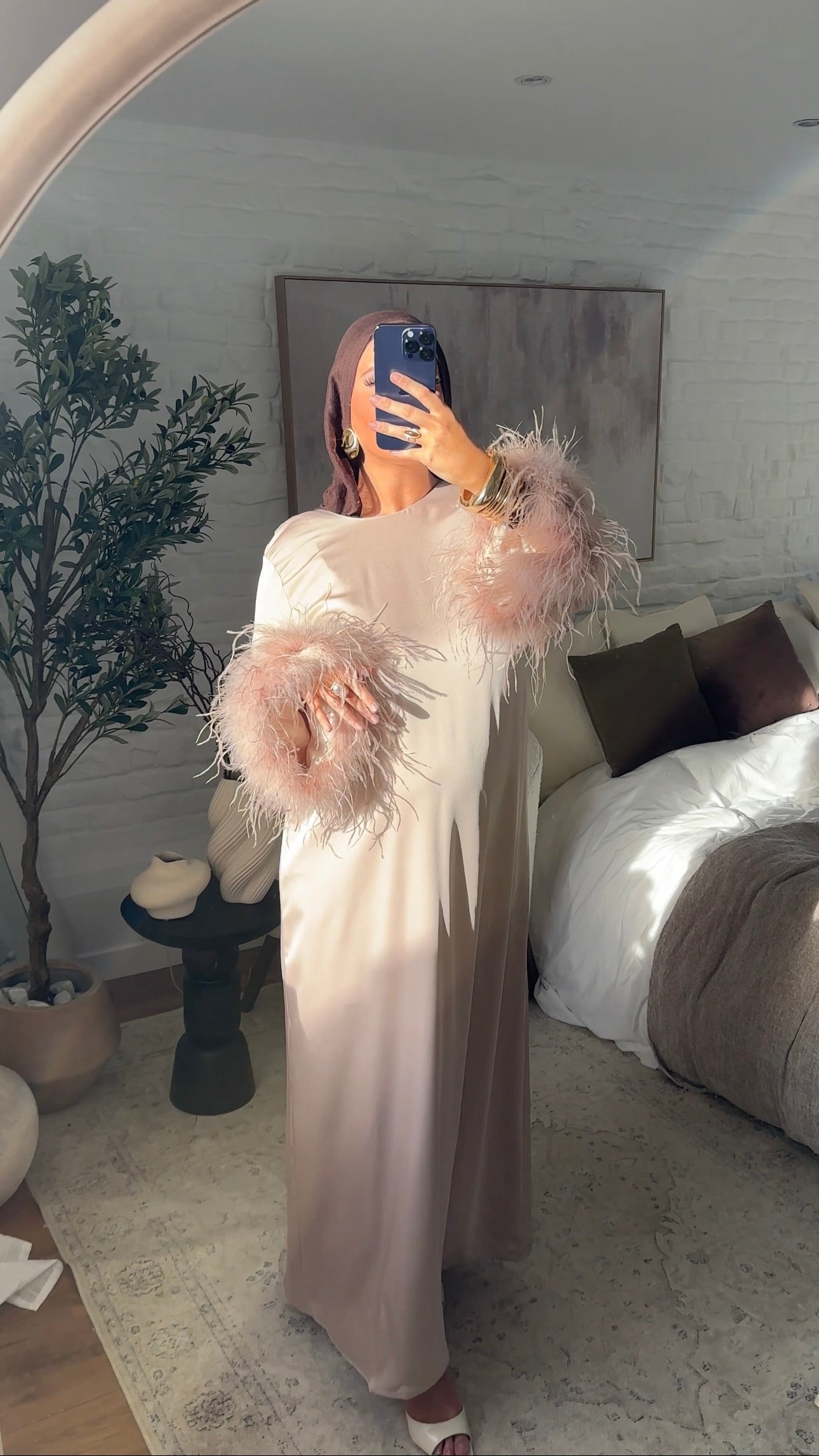 [CRÉATION] Robe JANNAYA à plumes d’autruche ultra longue | Rose pâle