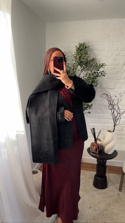 [GAMME LUXE] Manteau mi long en cachemire véritable à cape intégrée | Noir
