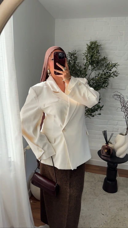 [GAMME PREMIUM] Blazer cache cœur oversize à boutonnage | Écru
