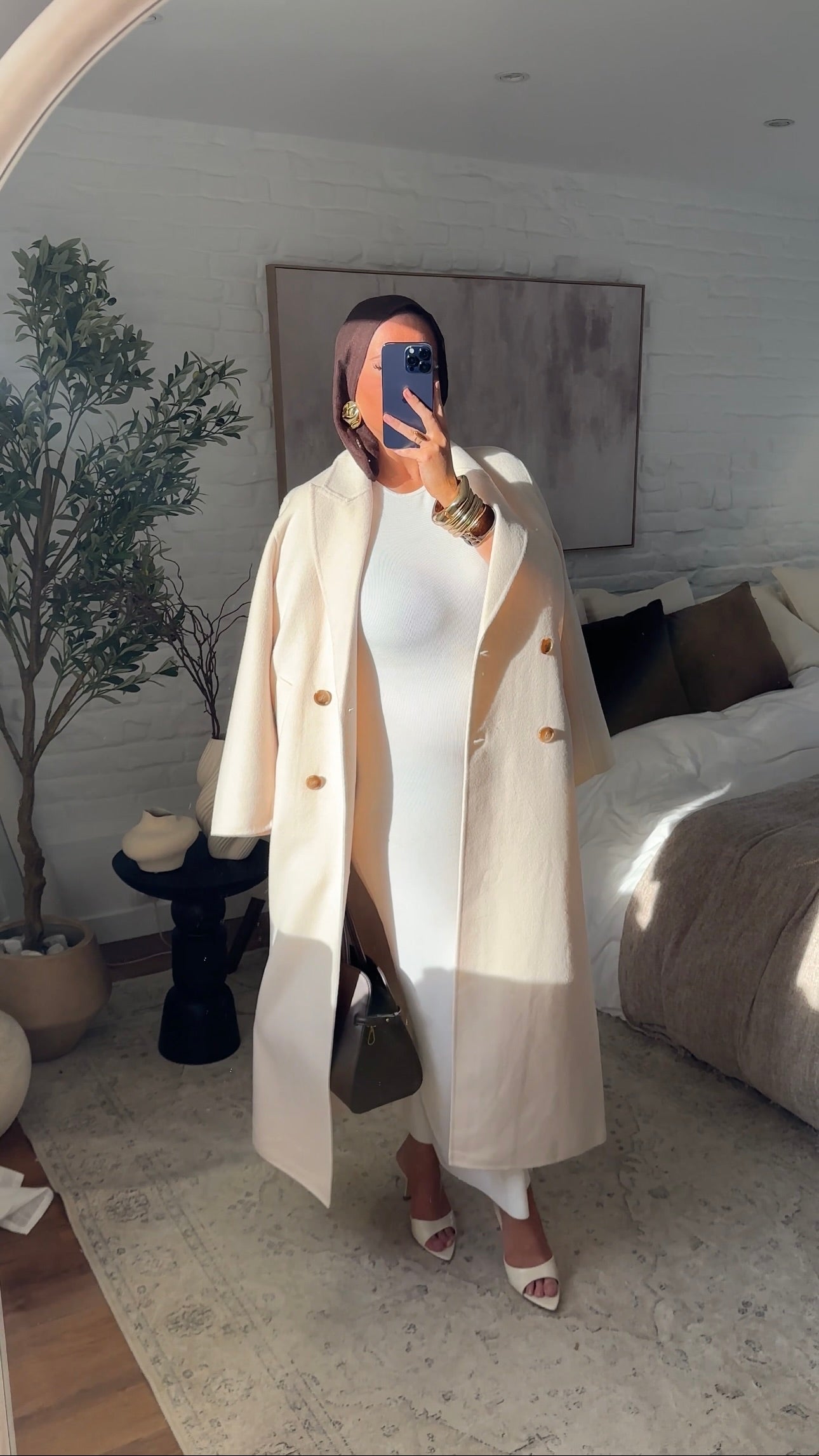 [GAMME PREMIUM] Manteau ultra long fait main en laine véritable Écru | Pré-commande