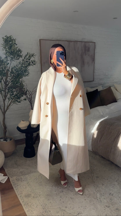 [GAMME PREMIUM] Manteau ultra long fait main en laine véritable Écru | Pré-commande