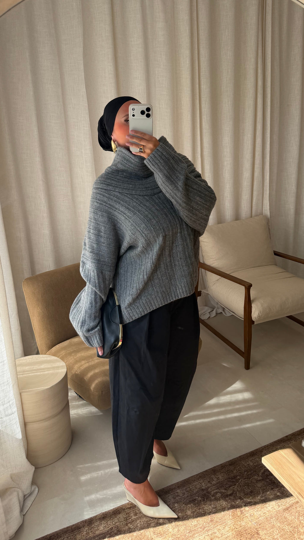 Pull à col montant en laine | Gris