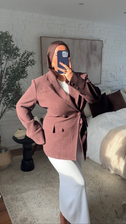 [GAMME LUXE] Veste/manteau cintré en laine véritable | Bordeaux