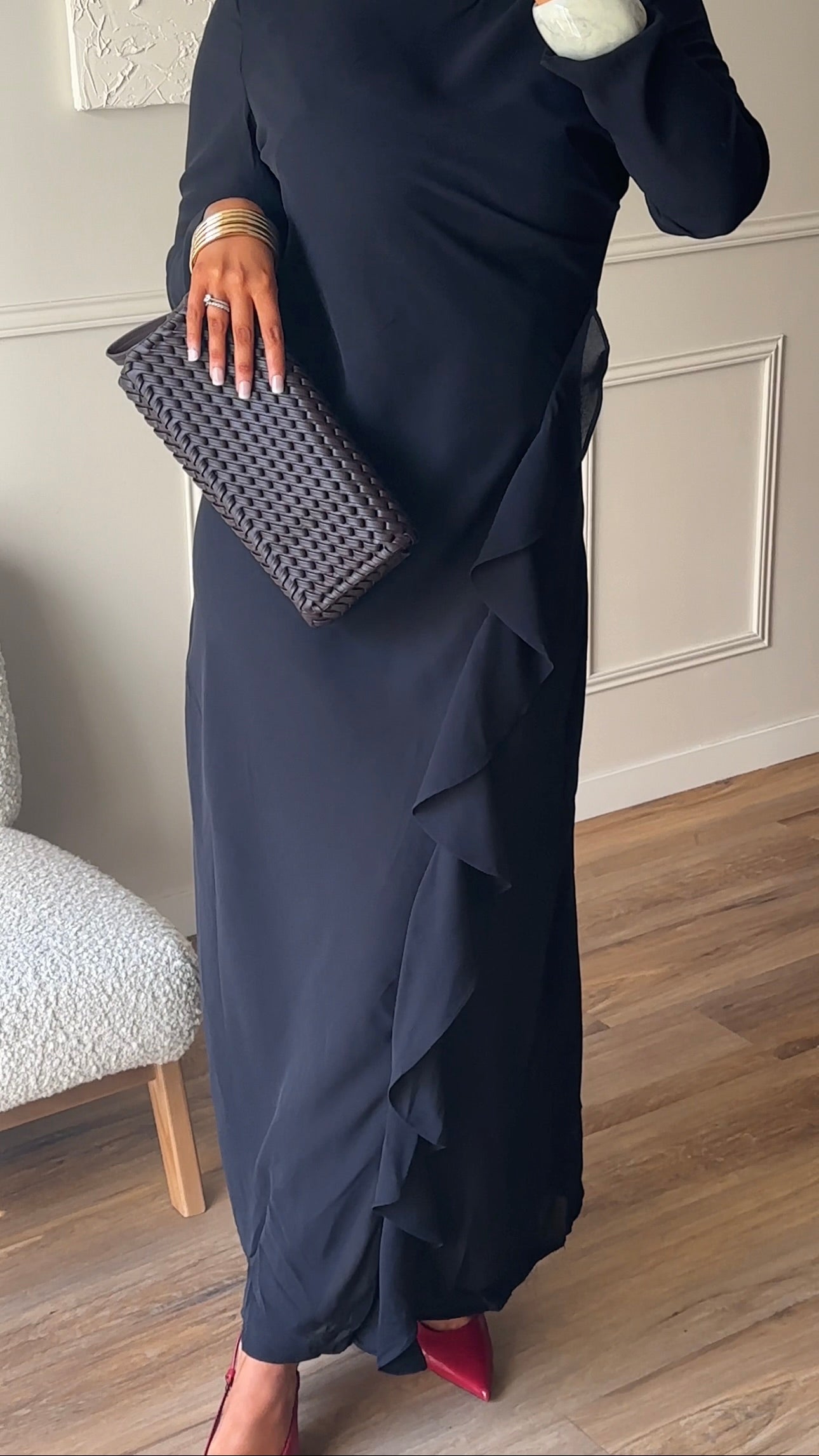 Robe longue à volant | Noir