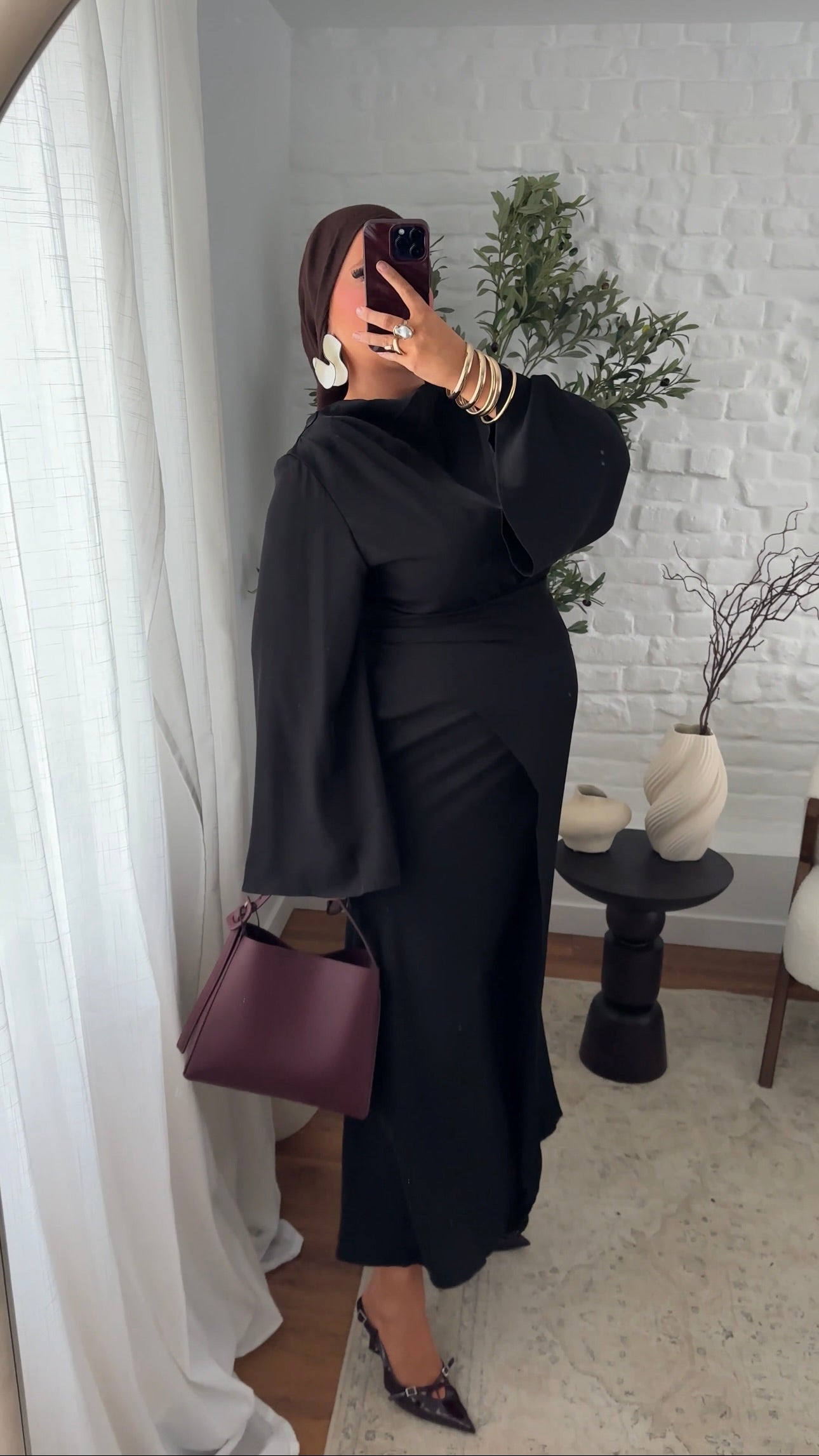 Robe longue satinée à nouer | Noir