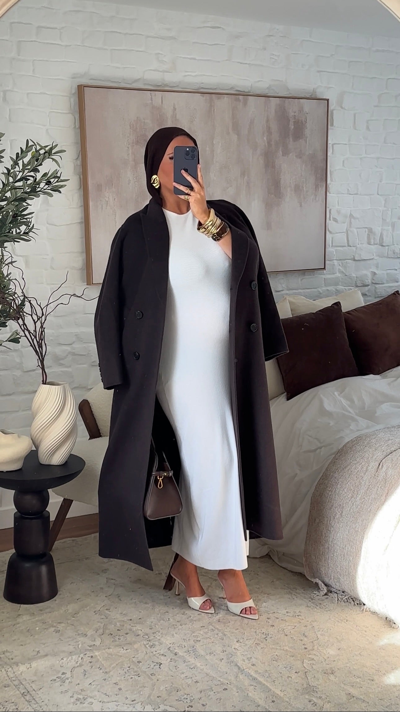 [GAMME PREMIUM] Manteau ultra long en laine véritable | Marron dark chocolat