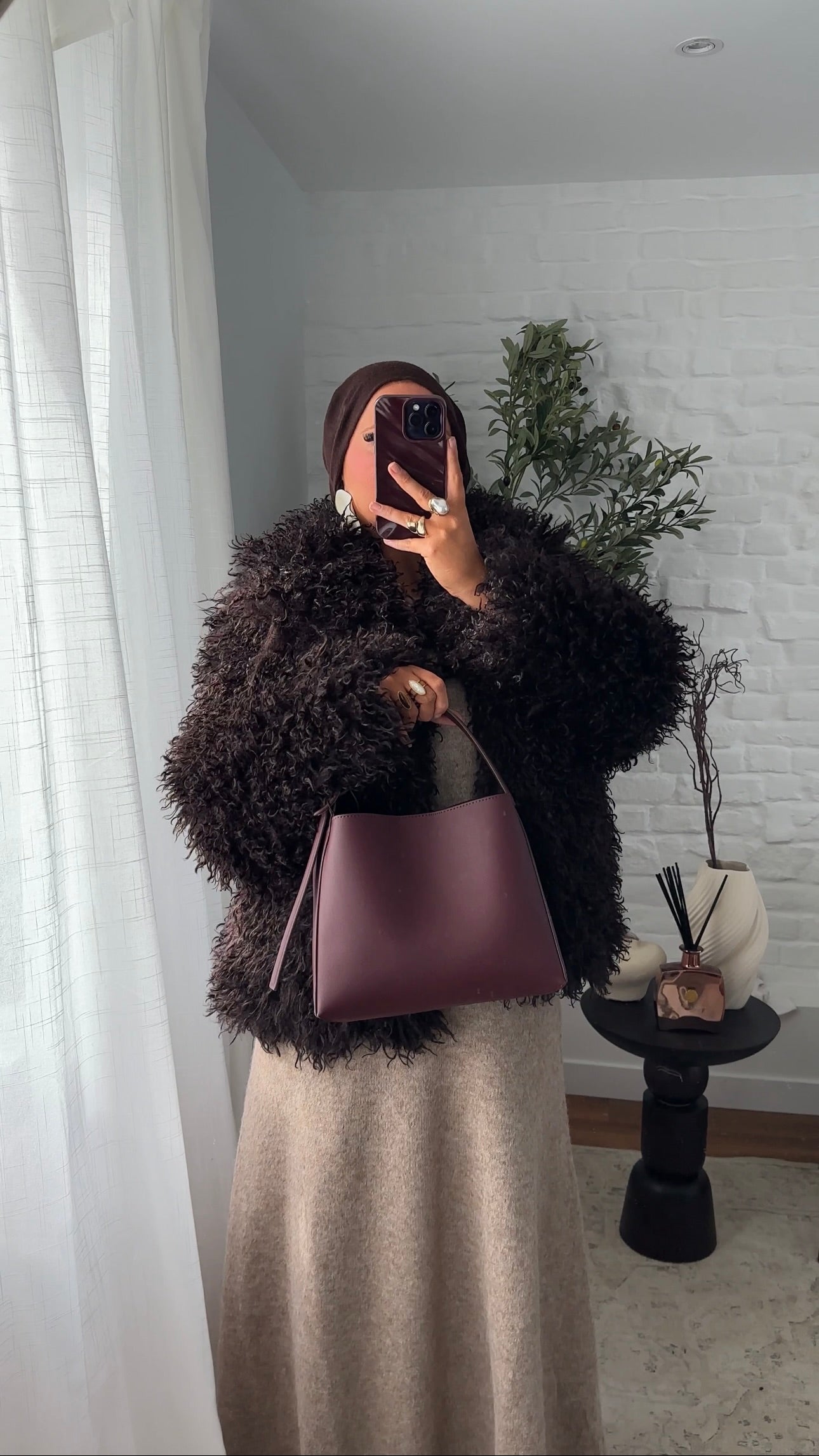 Veste en fausse fourrure à peluches | Marron