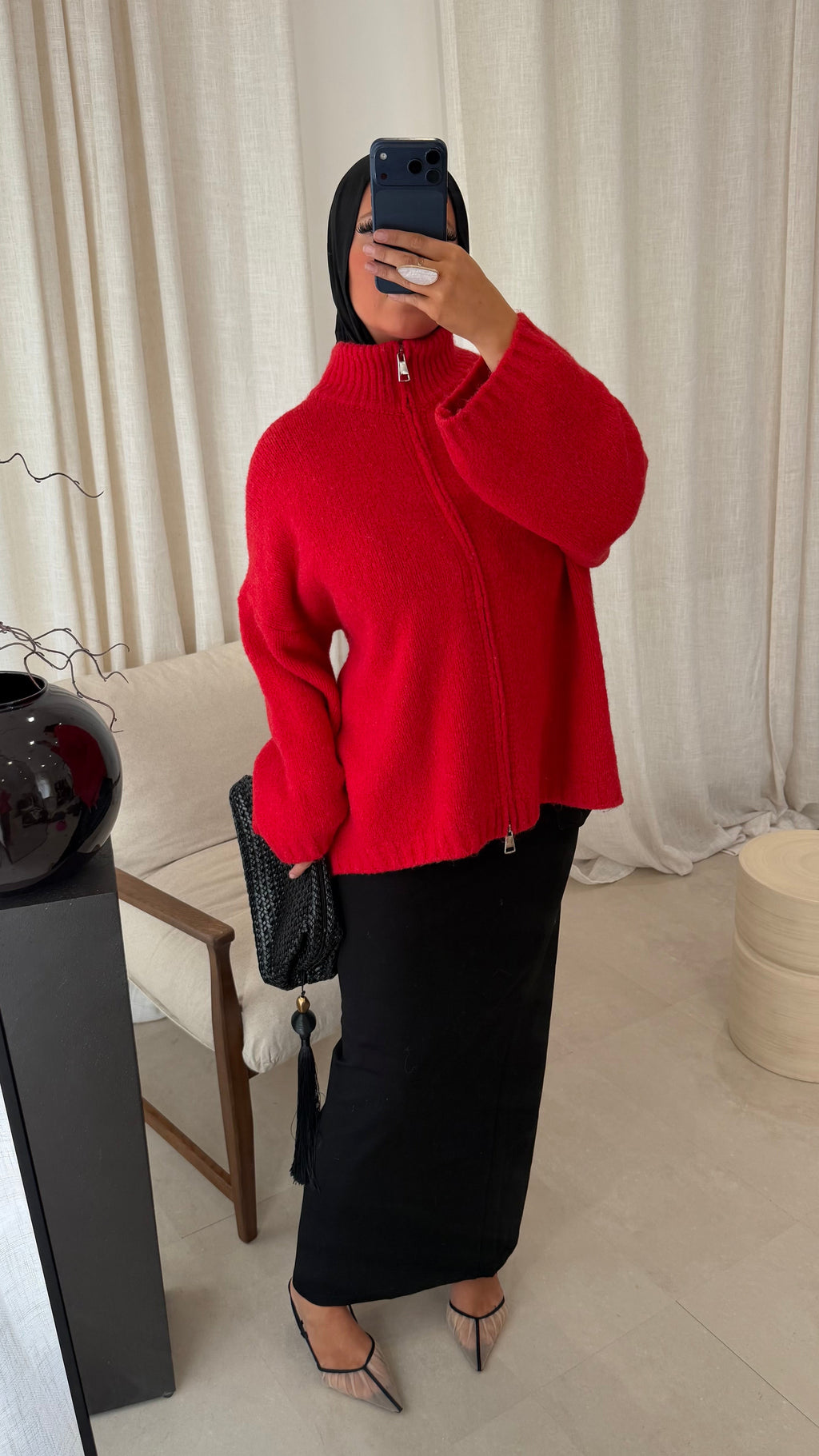 Pull long ultra doux à zip NIREL | Rouge | Pré-commandr