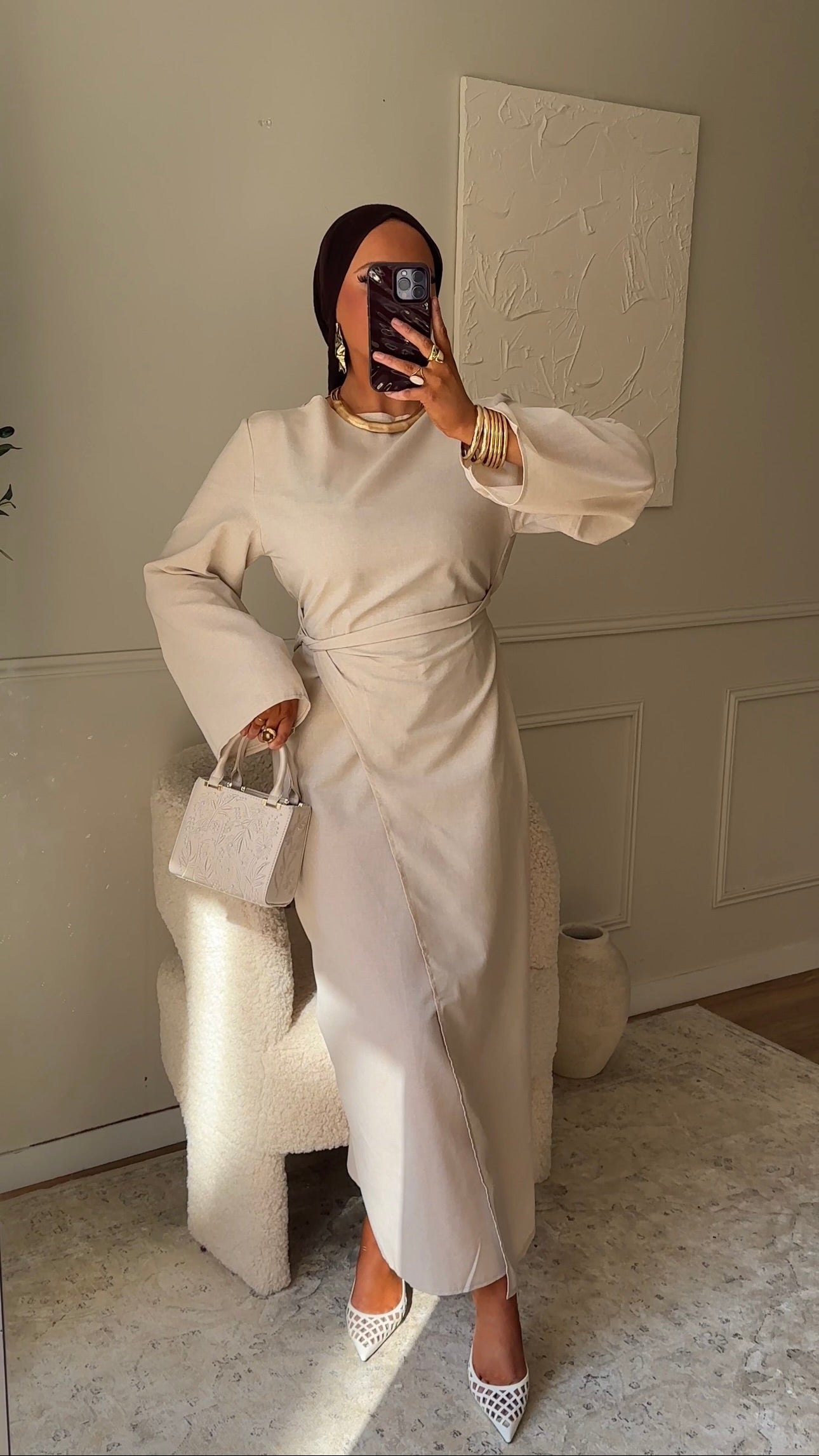 Robe IRIS nouée en coton | Beige