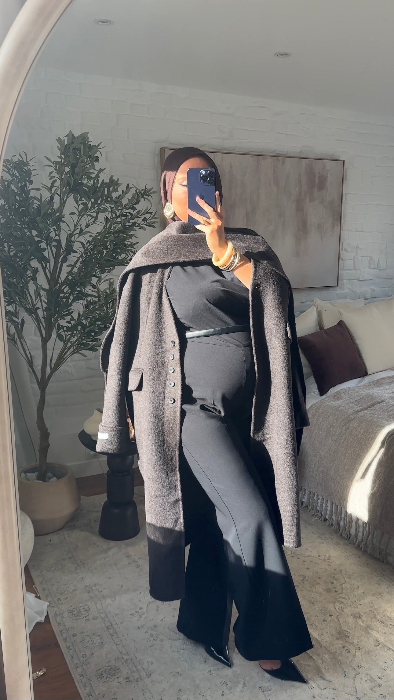 [GAMME LUXE] Manteau long en laine véritable ultra chaud à cape | Marron