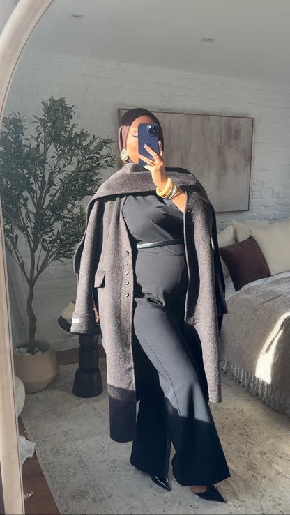 [GAMME LUXE] Manteau long en laine véritable ultra chaud à cape | Marron
