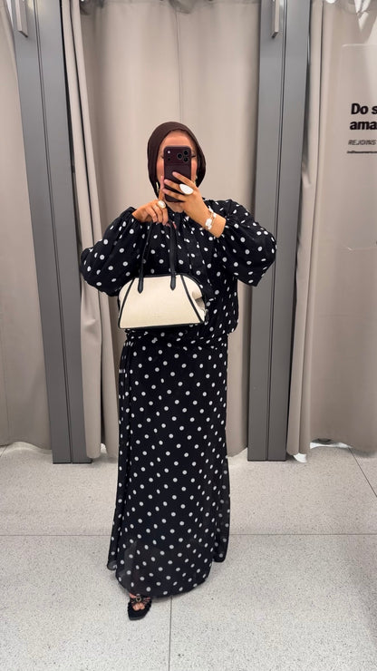 Ensemble doublé ultra long à pois | Noir