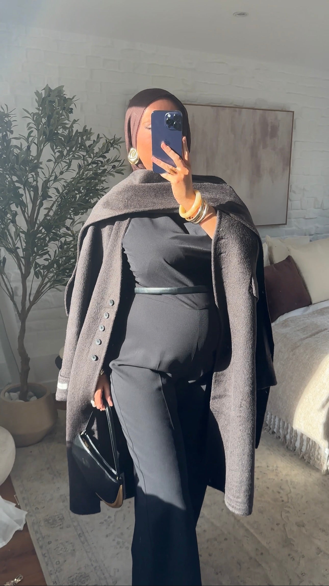 [GAMME LUXE] Manteau long en laine véritable ultra chaud à cape | Marron