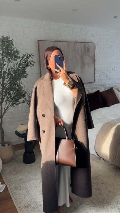 [GAMME LUXE] Manteau ultra long en laine véritable fait main | Marron