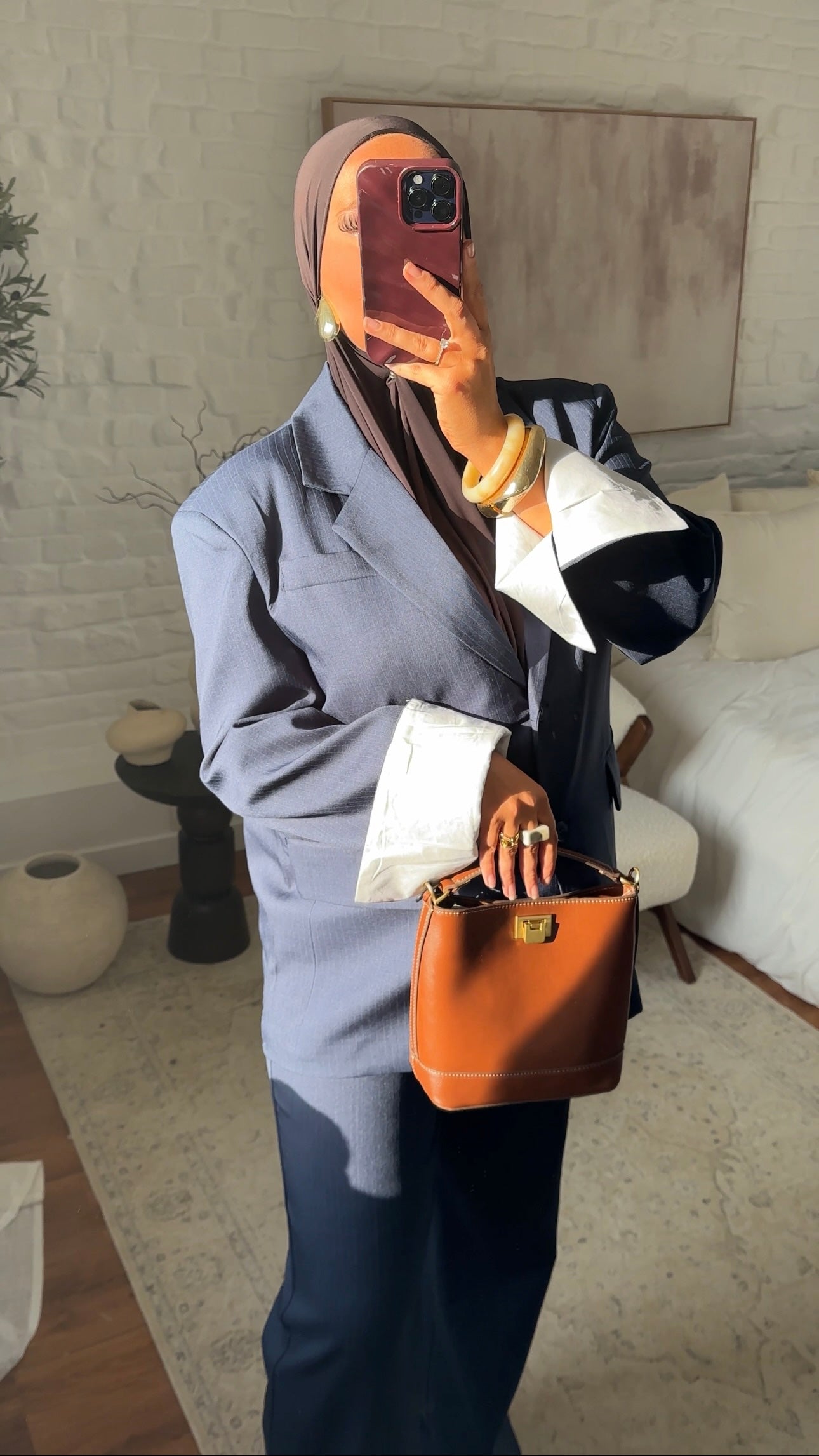 Set blazer oversize rayé et pantalon ultra long rayé oversize droit | Bleu marine