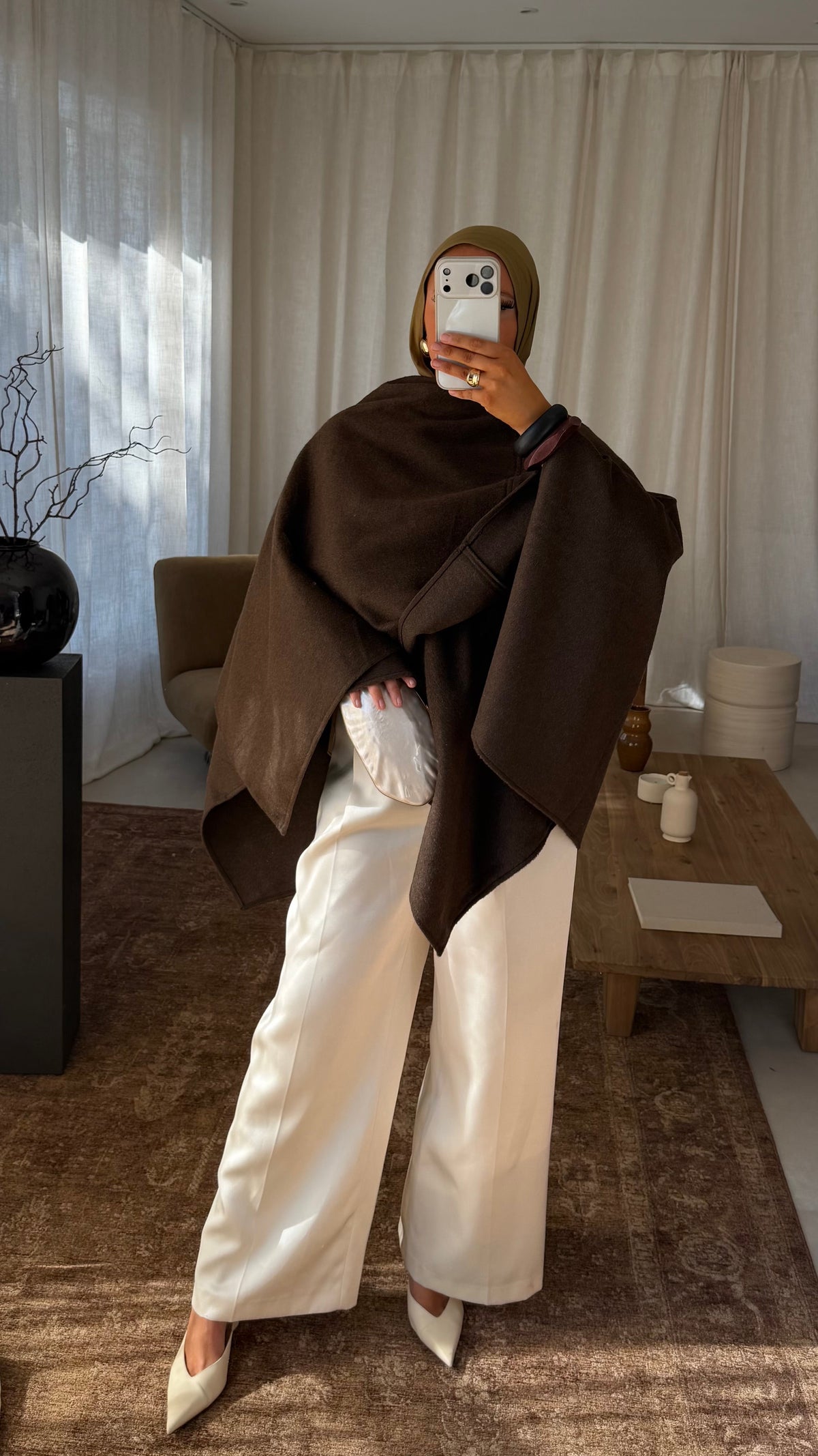 [GAMME LUXE] Manteau cape en laine | Marron