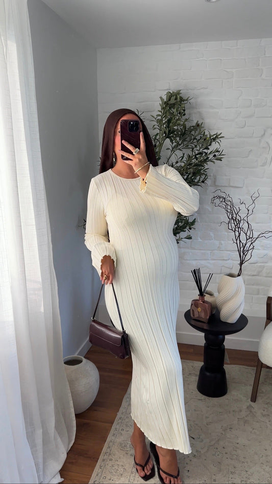 Robe pull en maille ultra douce en coton | Écru