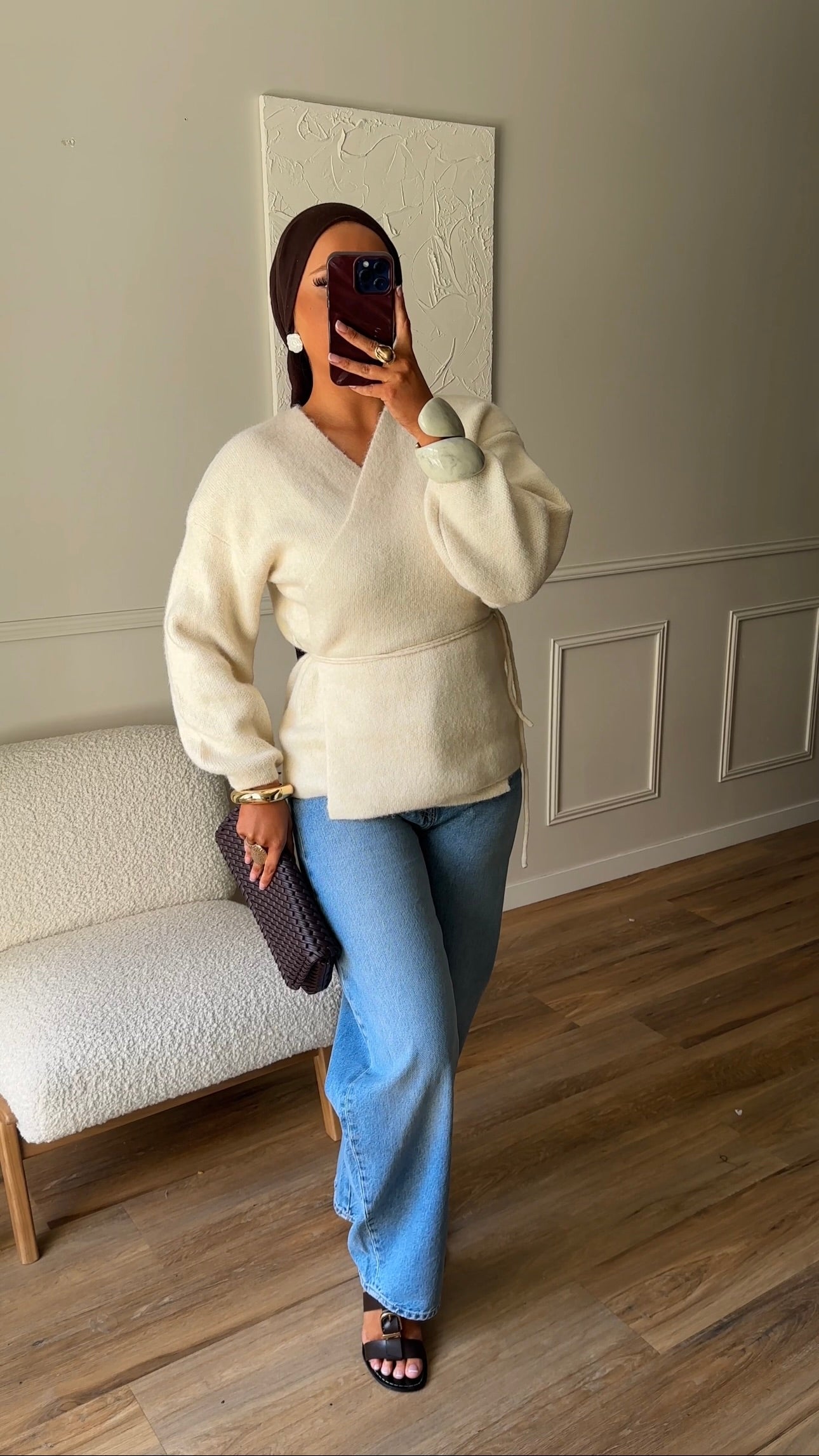 Gilet en maille mi long | Beige