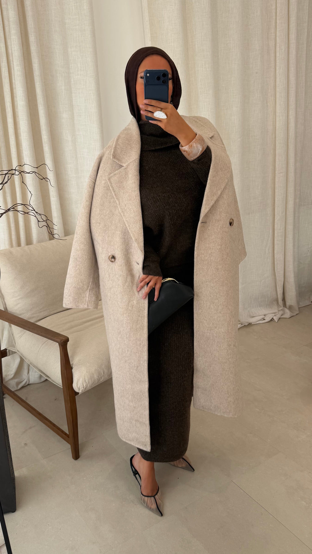 [GAMME PREMIUM] Manteau ultra long en laine véritable | Beige