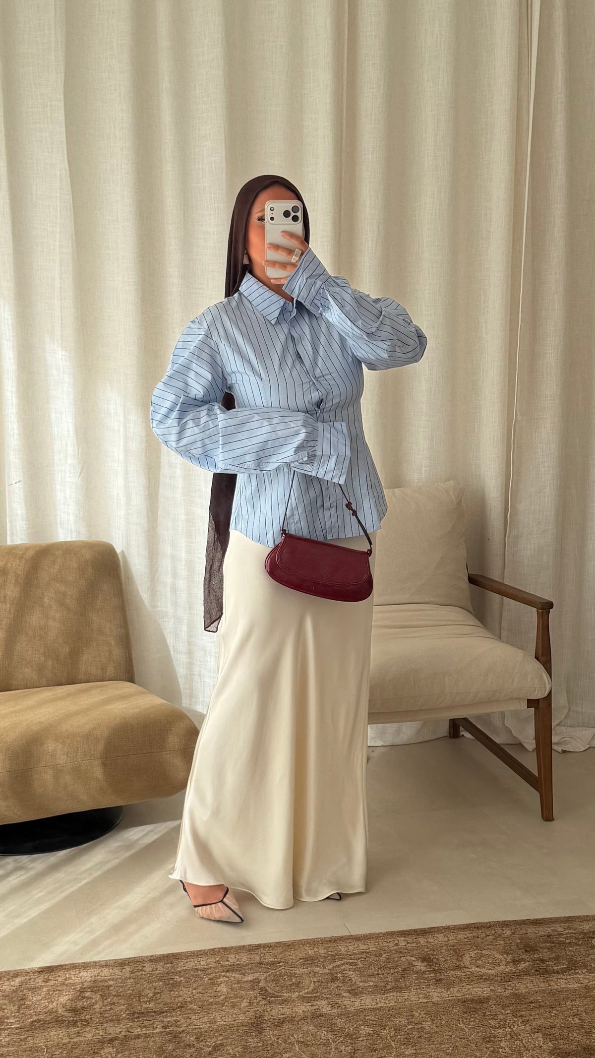 Chemise rayée cintrée avec manches bouffantes | Bleu