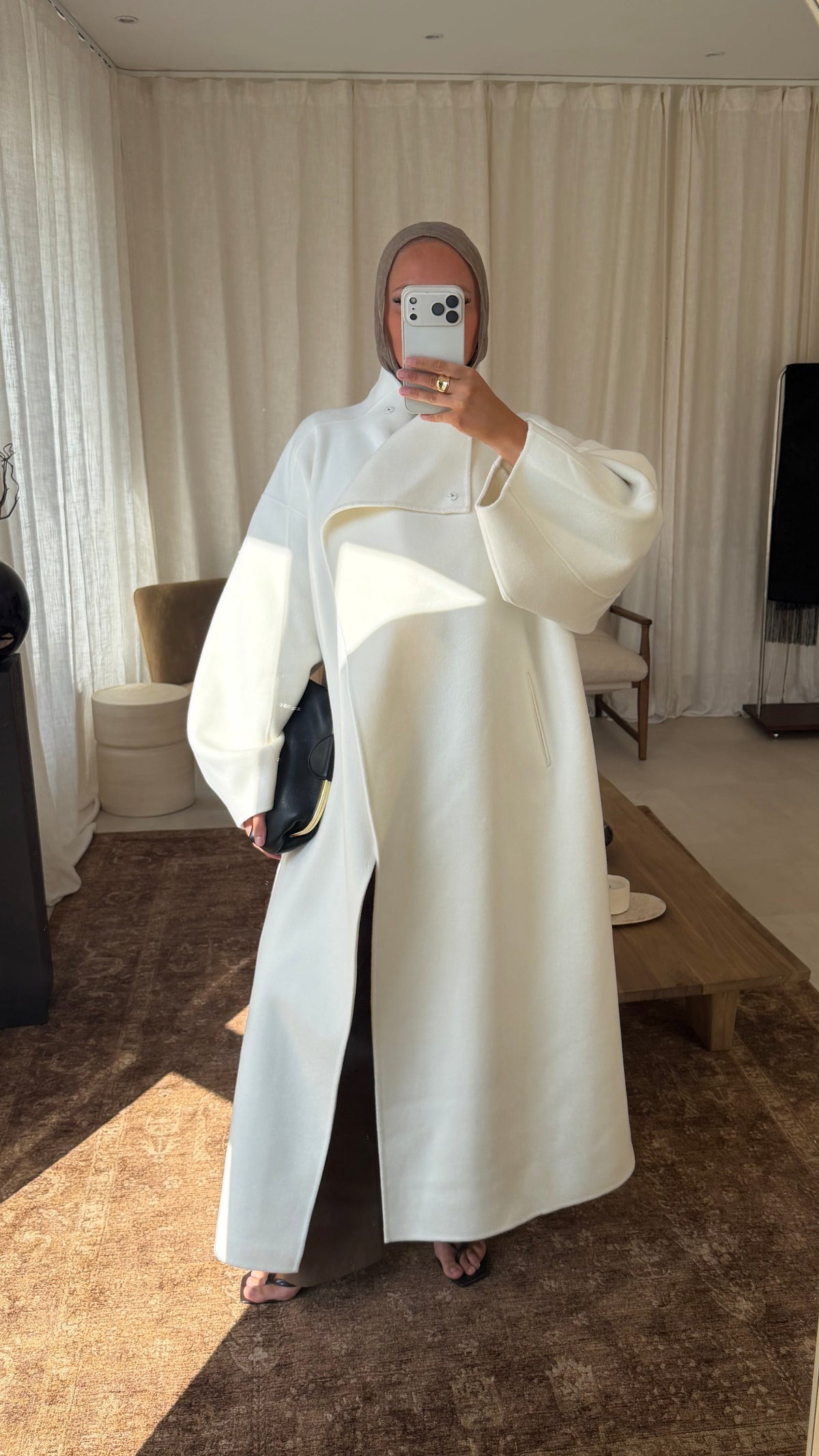 [GAMME LUXE] Manteau ultra long en laine et cachemire fait en atelier | Blanc