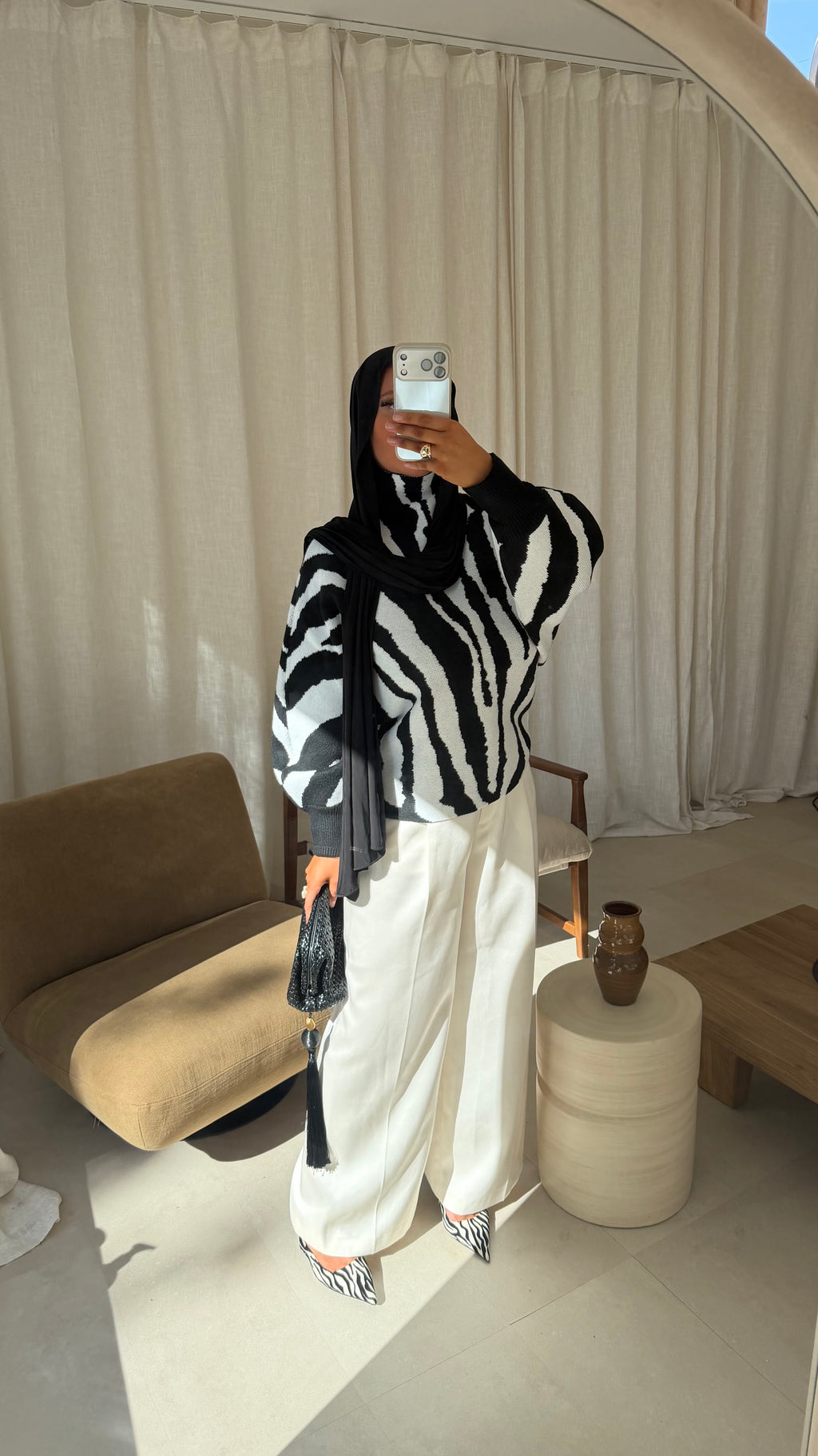Pull ultra large zébré AZIA | Noir et blanc