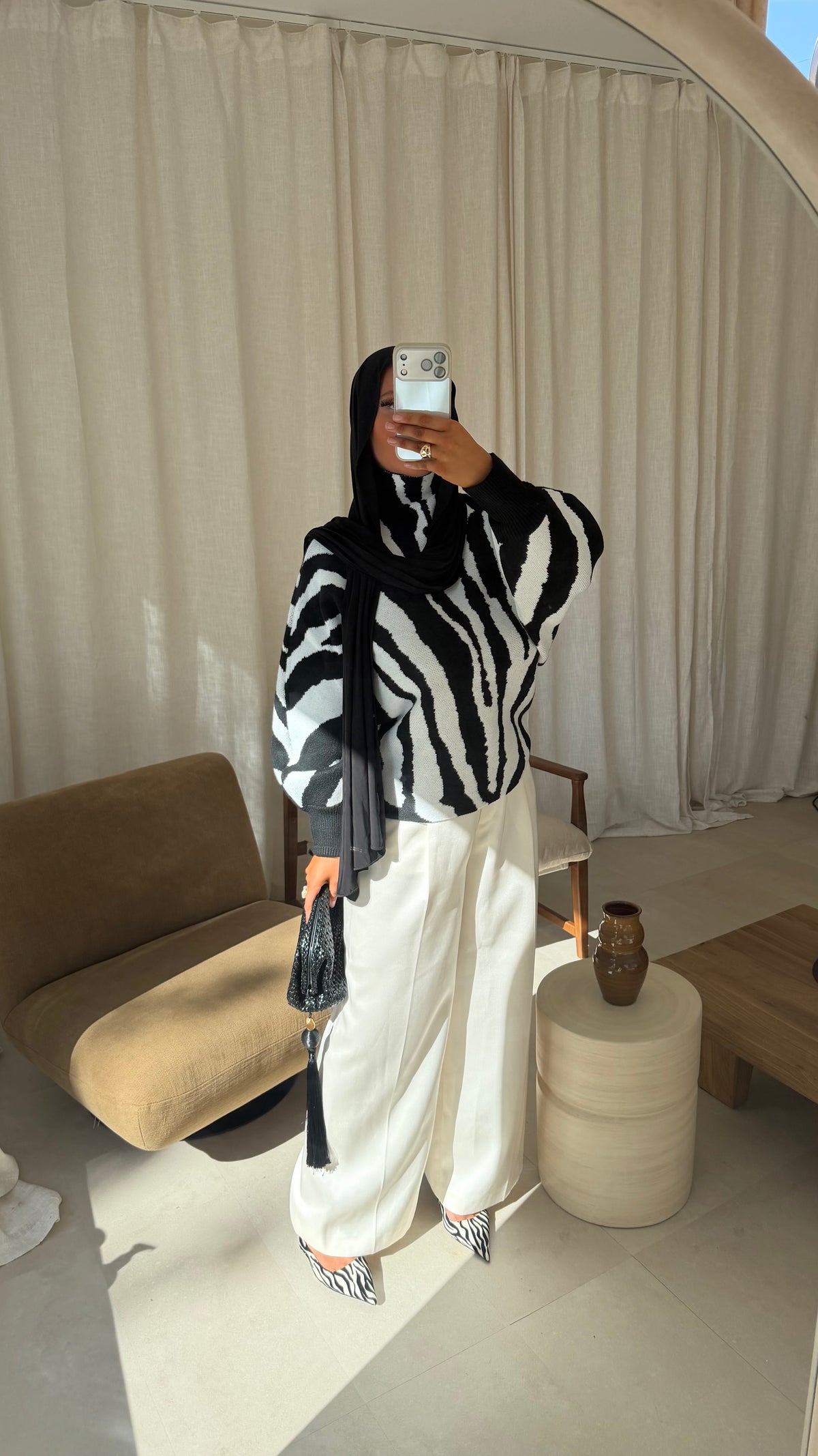 Pull ultra large zébré AZIA | Noir et blanc
