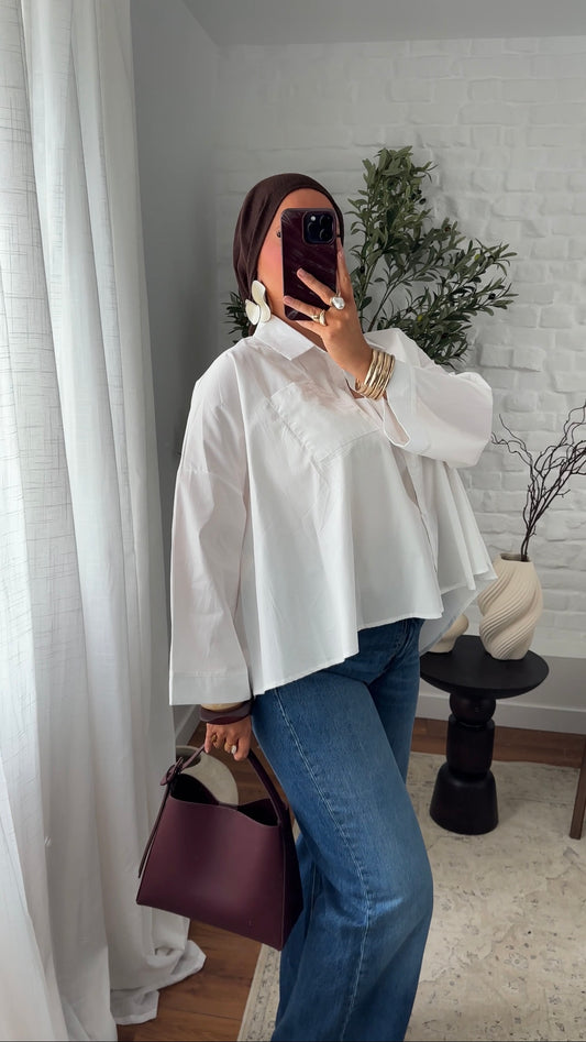 Chemise mi longue en coton | Blanc