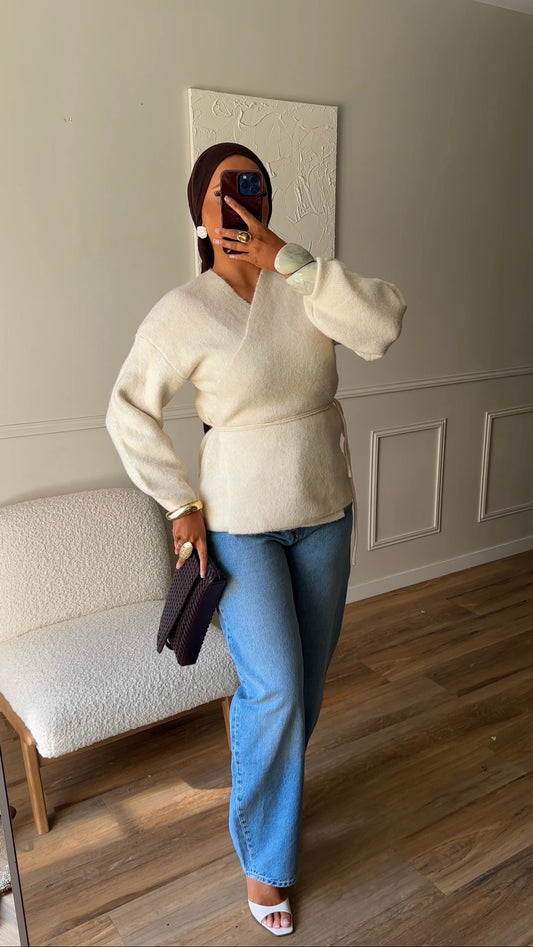 Gilet en maille mi long | Beige
