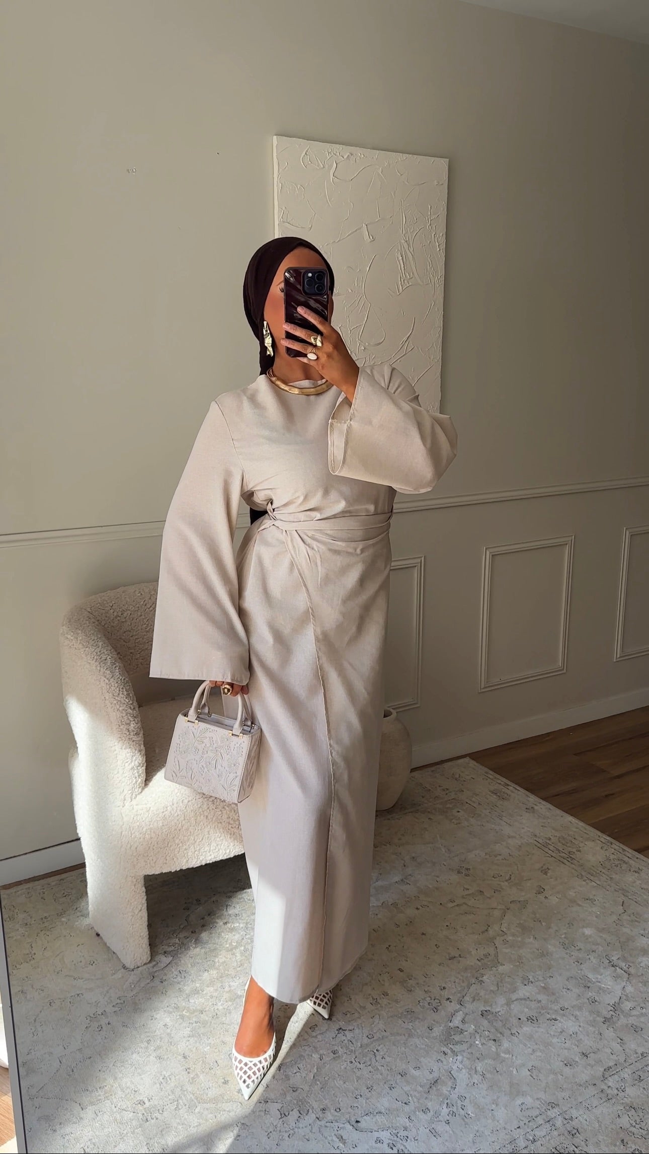 Robe IRIS nouée en coton | Beige