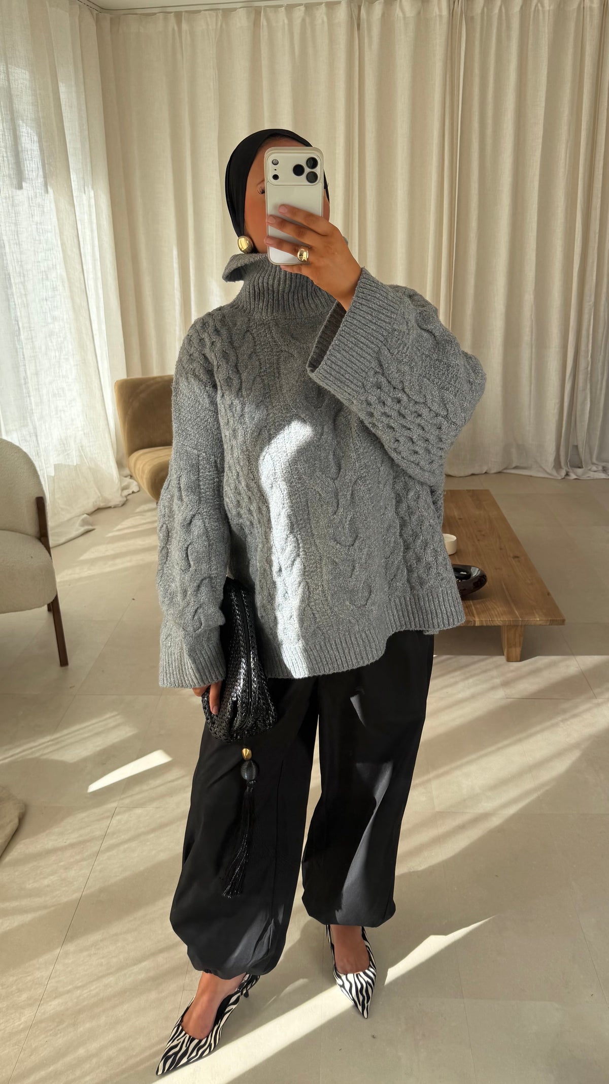 [GAMME PREMIUM] Pull à col montant ultra chaud OSLO | Gris