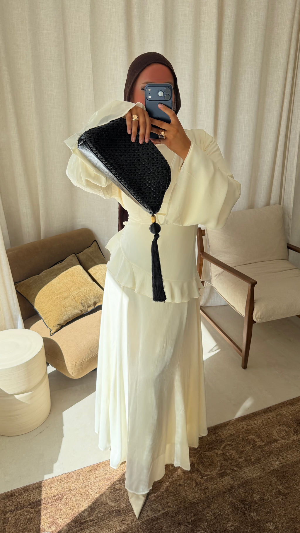Robe ultra longue fluide doublée avec lacets à l'arrière | Crème