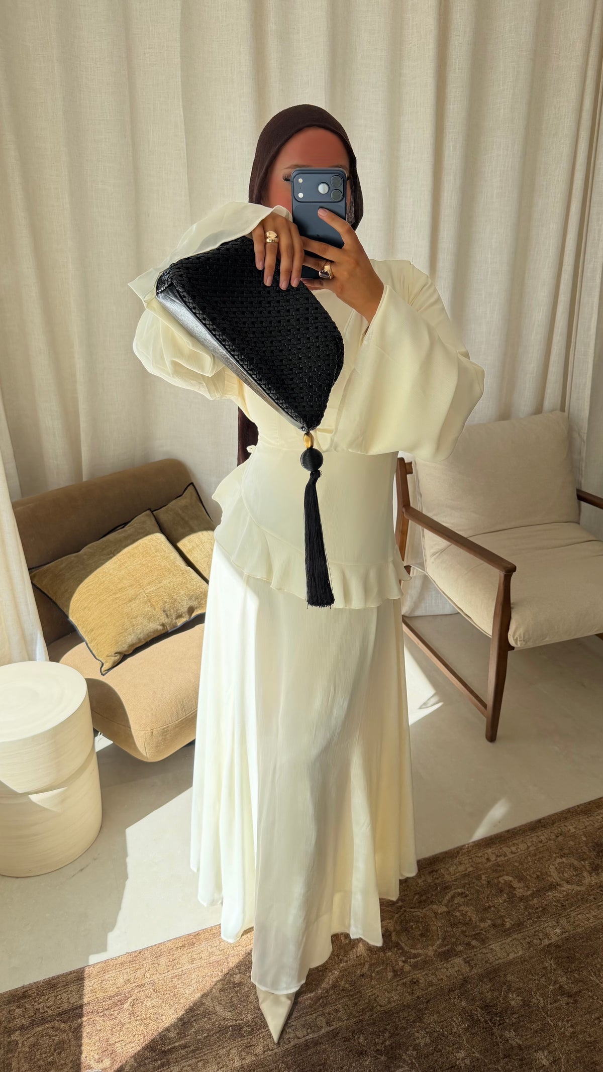 Robe ultra longue fluide doublée avec lacets à l'arrière | Crème