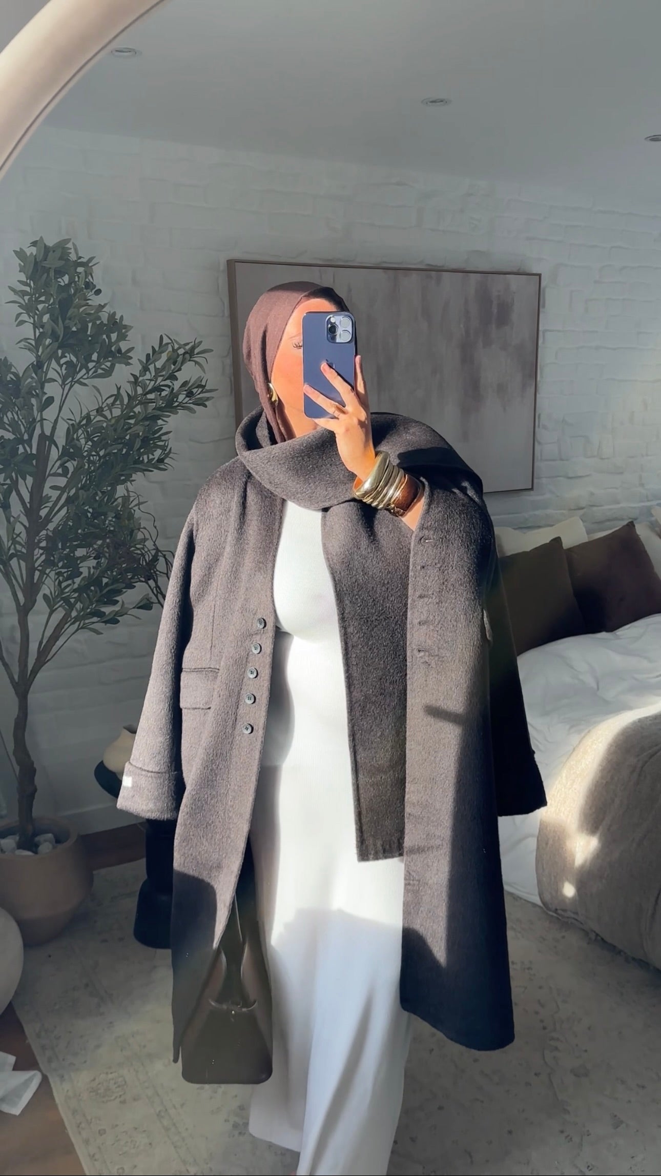 [GAMME LUXE] Manteau long en laine véritable ultra chaud à cape | Marron