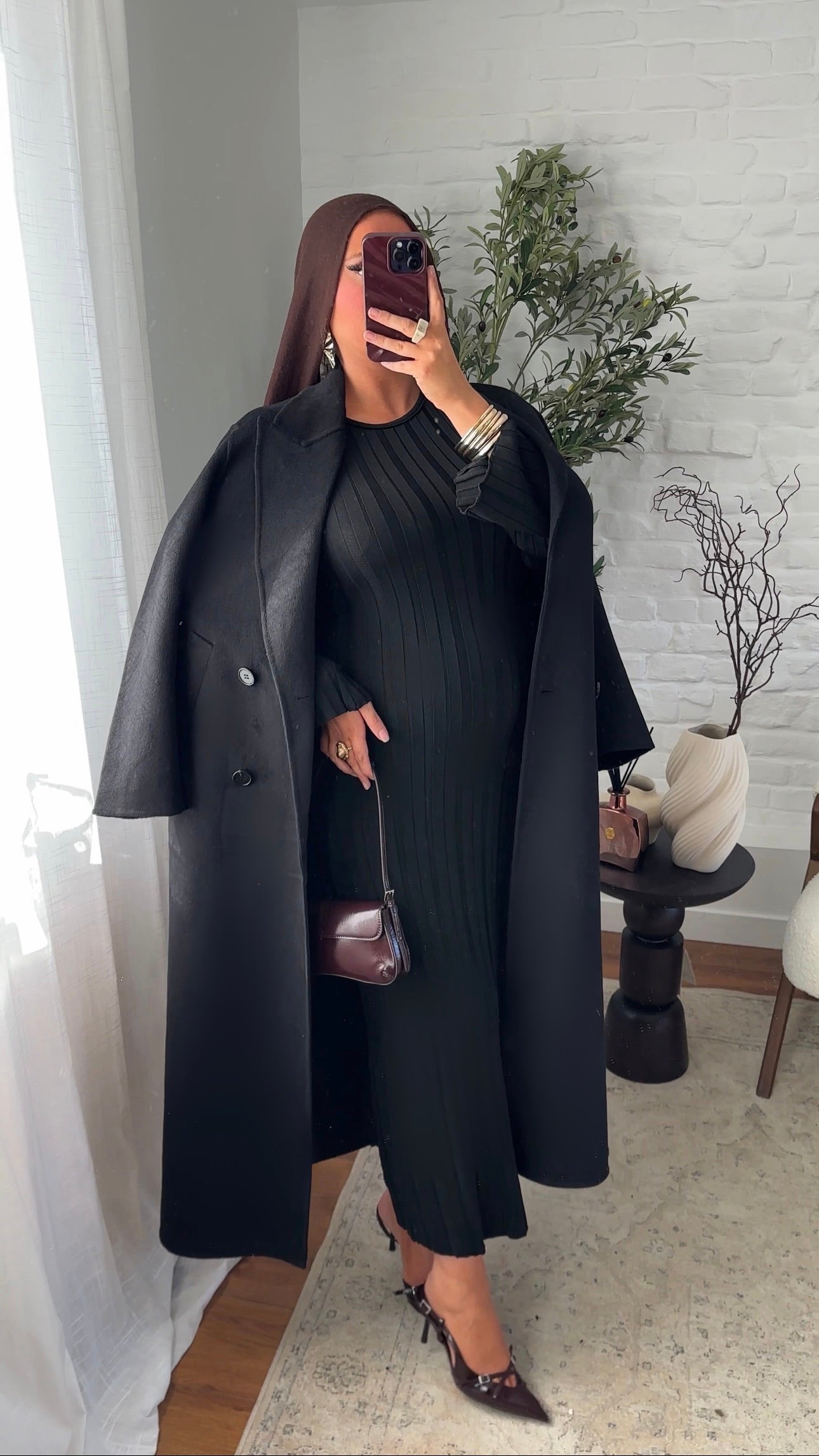 [GAMME LUXE] Manteau ultra long fait main en laine véritable | Noir