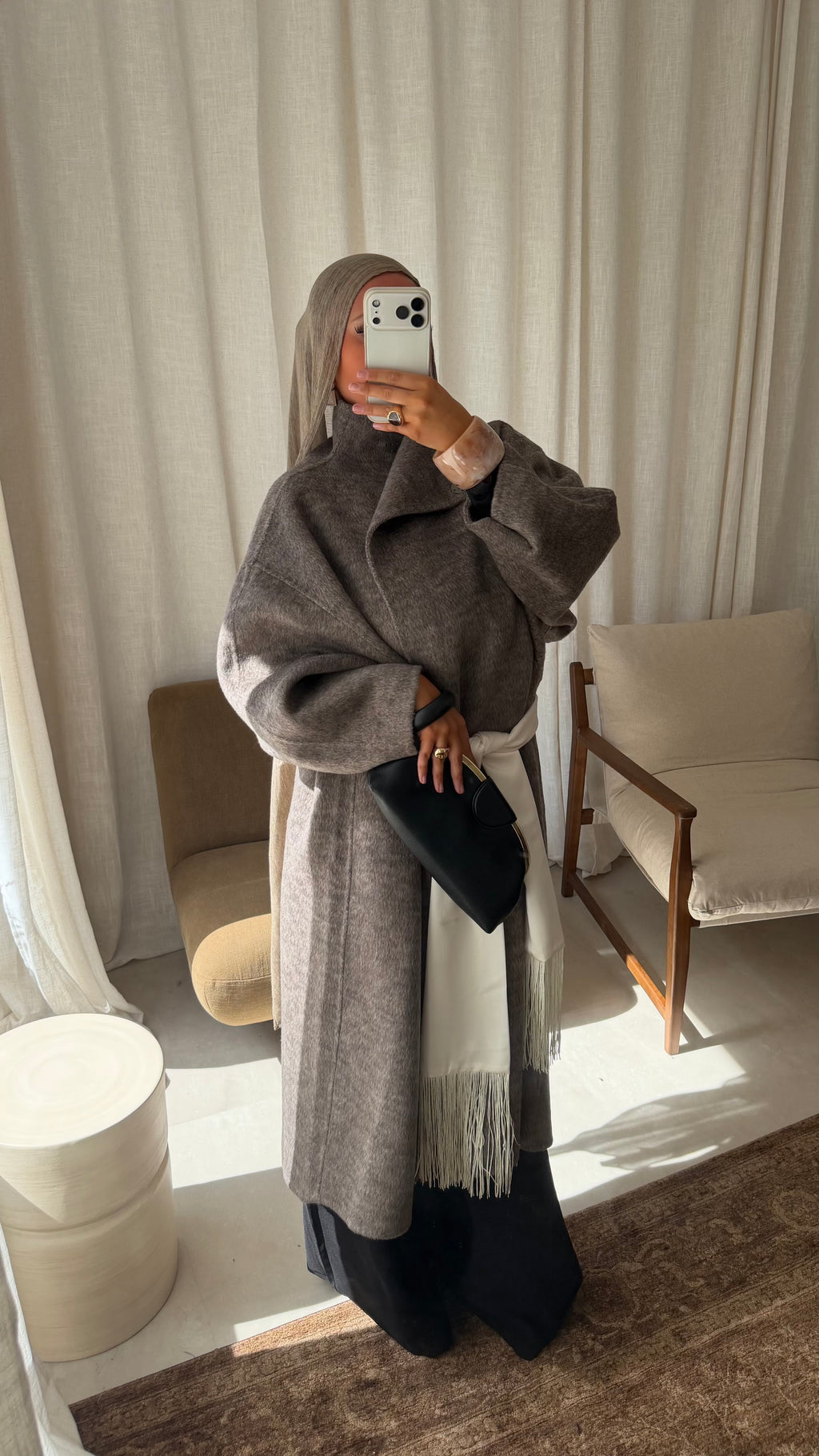 [GAMME LUXE] Manteau long cousu main en laine véritable | Taupe
