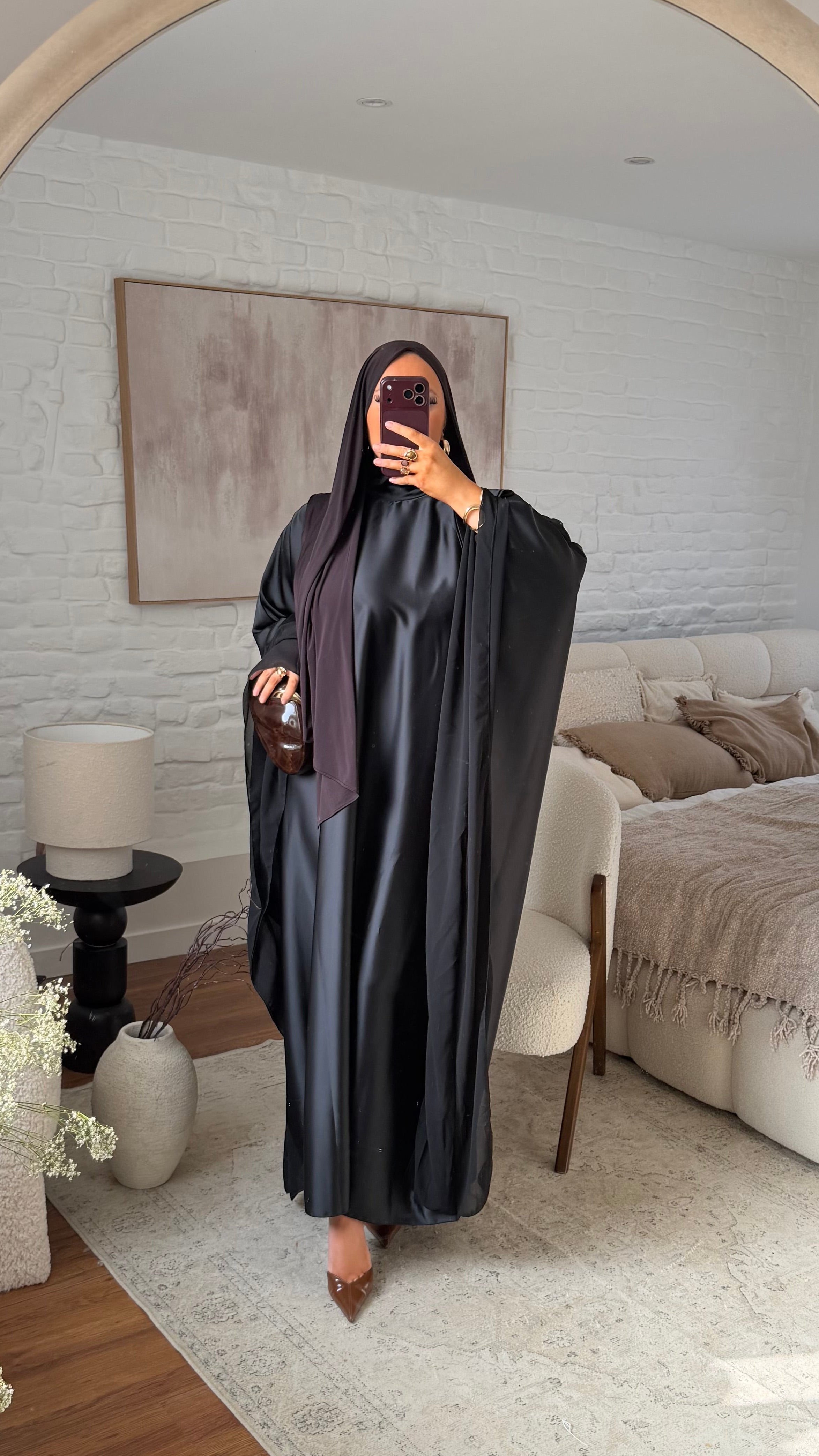 Robe abaya satinée | Noir
