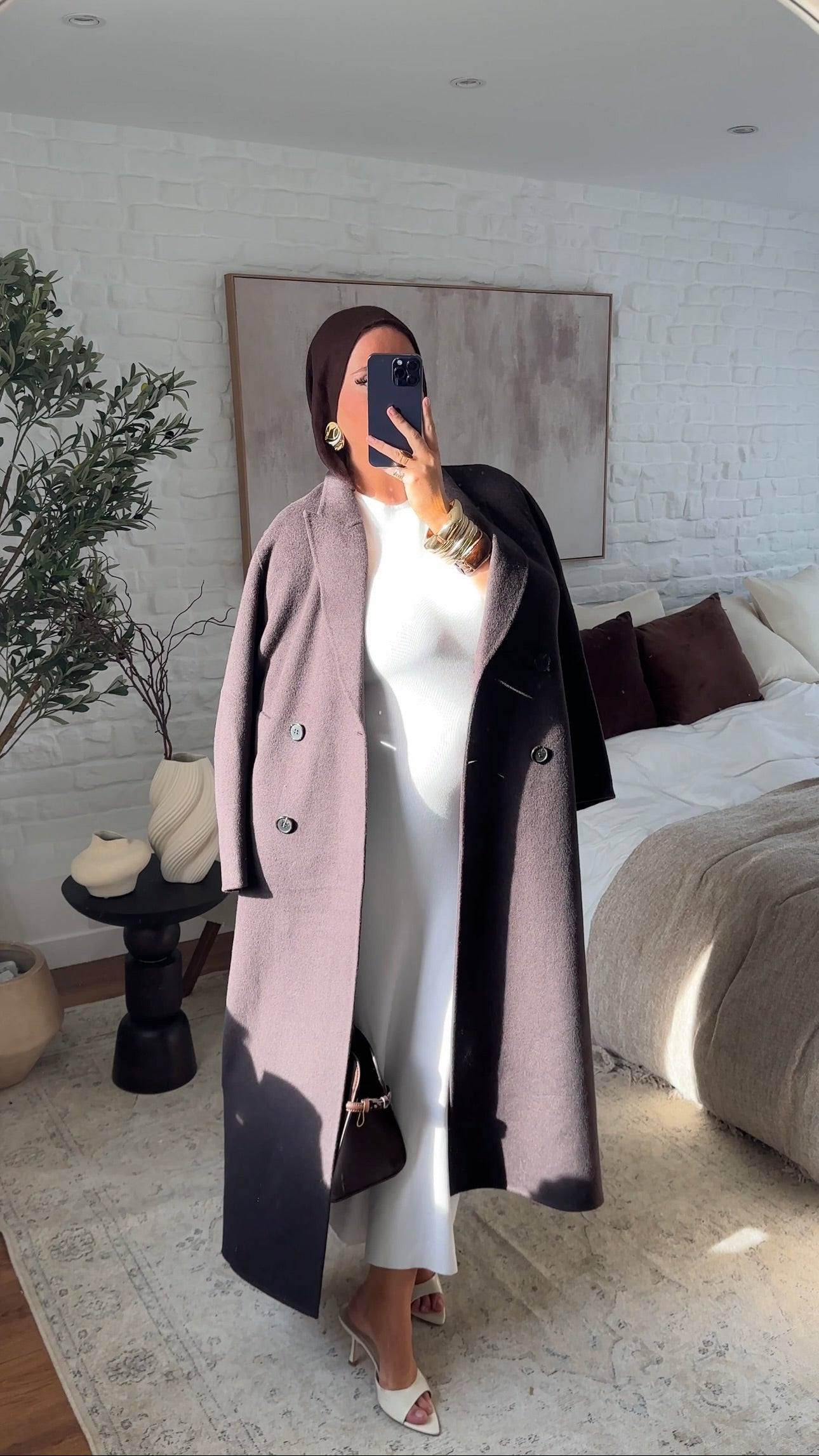 [GAMME PREMIUM] Manteau ultra long en laine véritable | Marron dark chocolat
