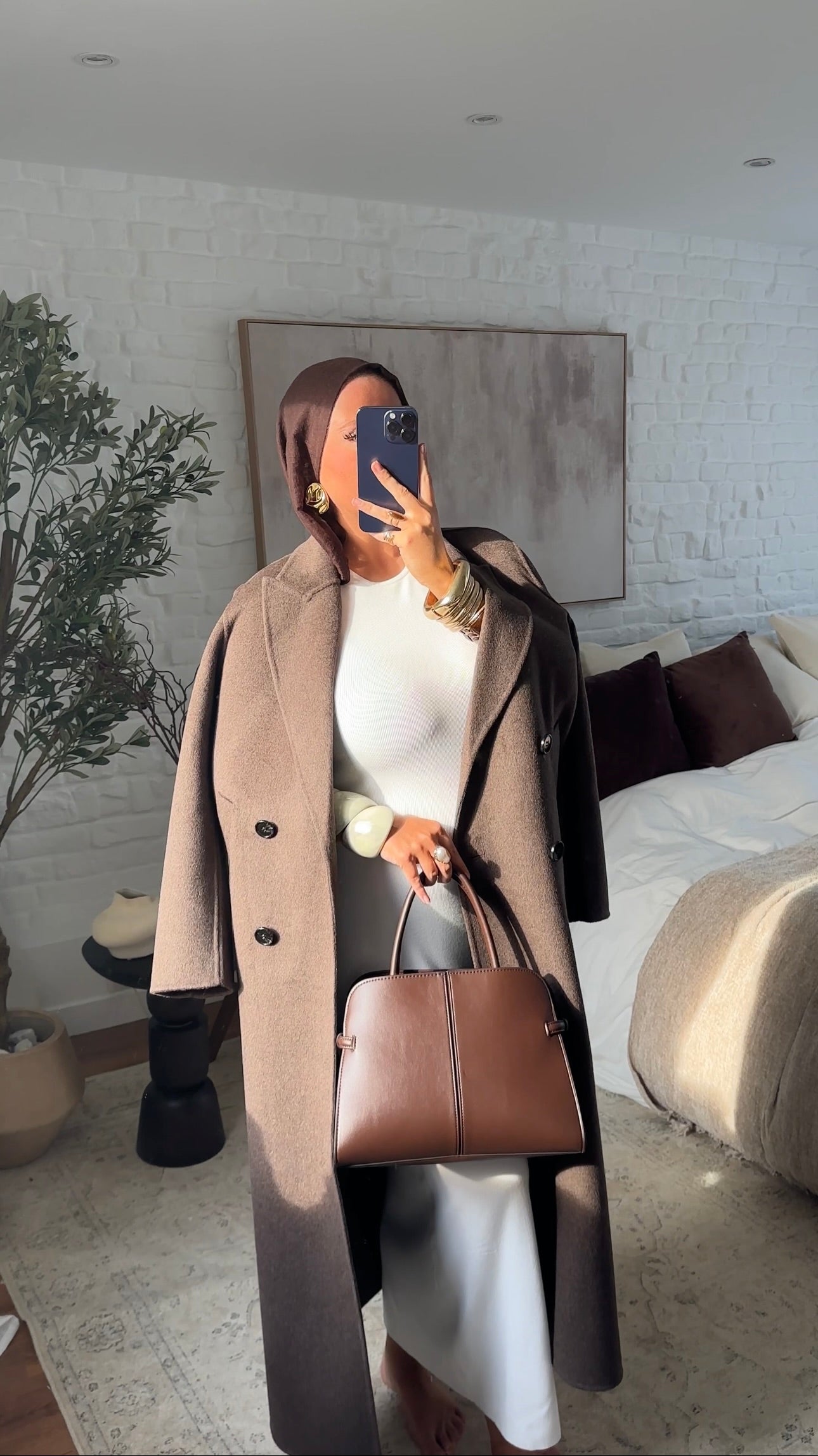[GAMME LUXE] Manteau ultra long en laine véritable fait main | Marron