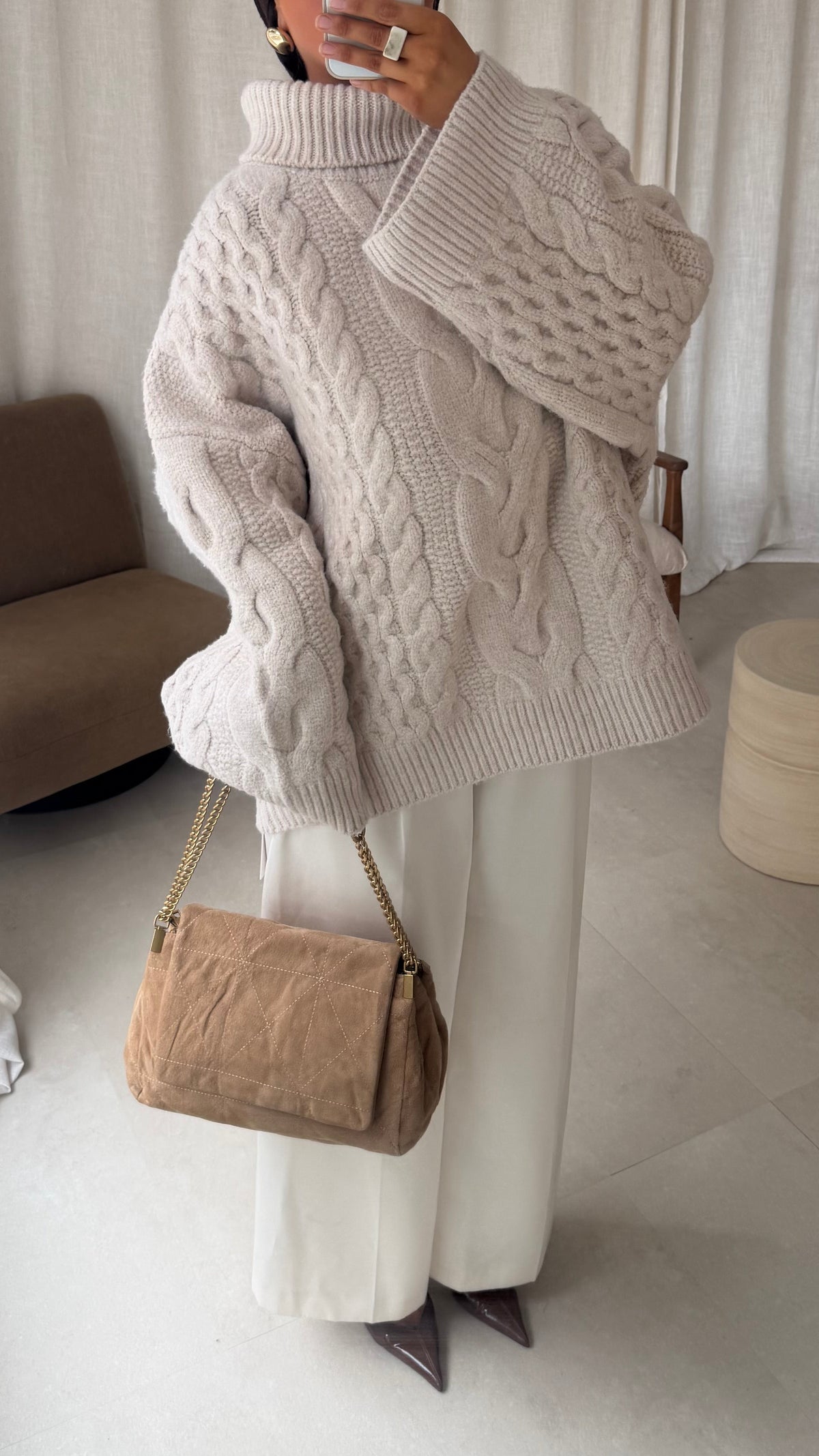 [GAMME PREMIUM] Pull à col montant ultra chaud OSLO | Beige