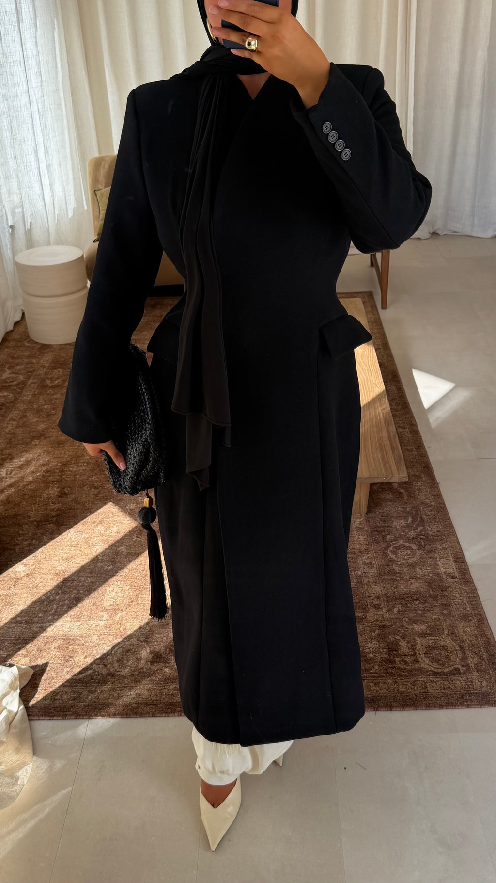 [GAMME LUXE] Manteau ultra long cintré en laine véritable | Noir