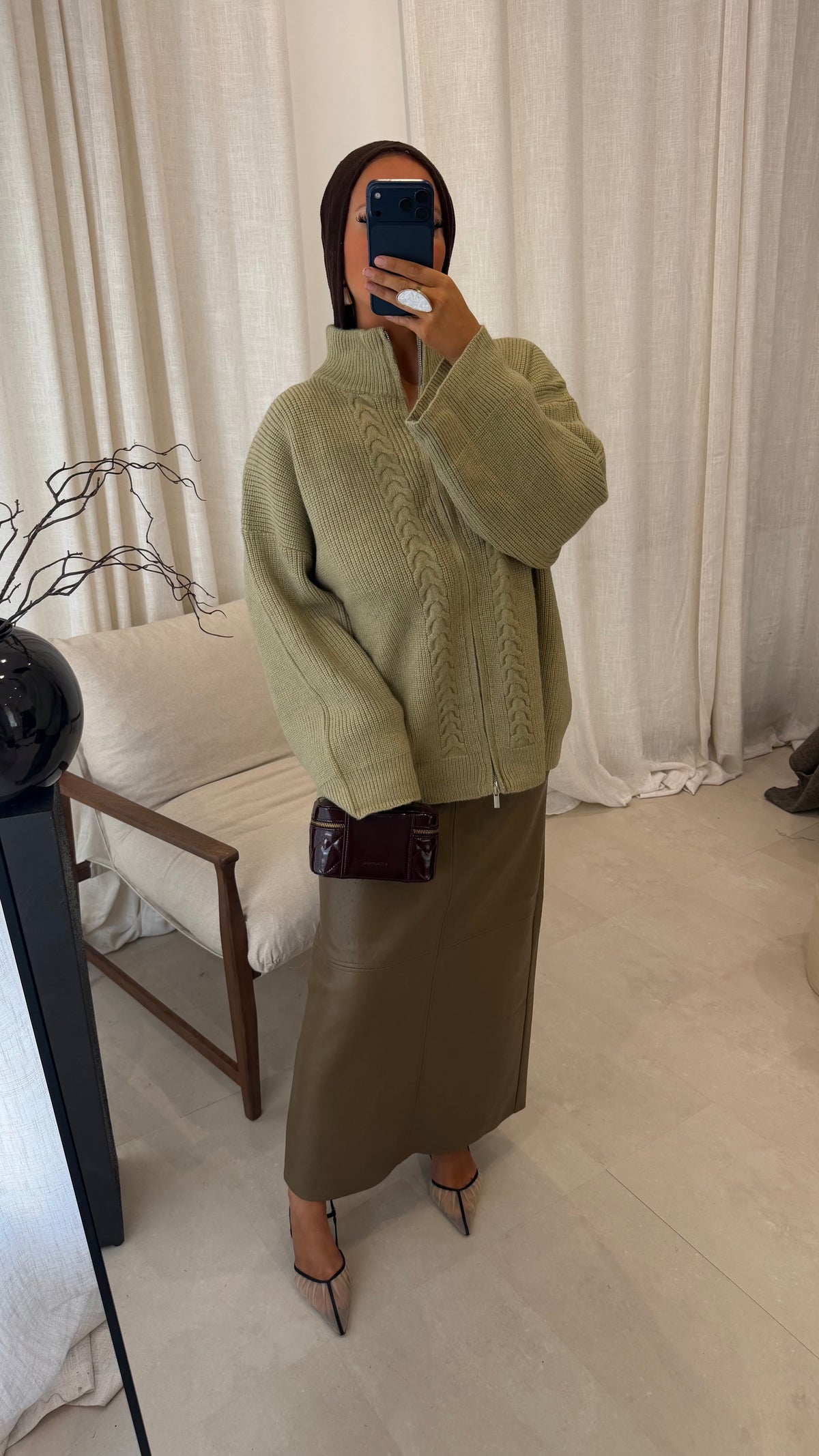 Pull en maille à zip | Vert | Pré-commande