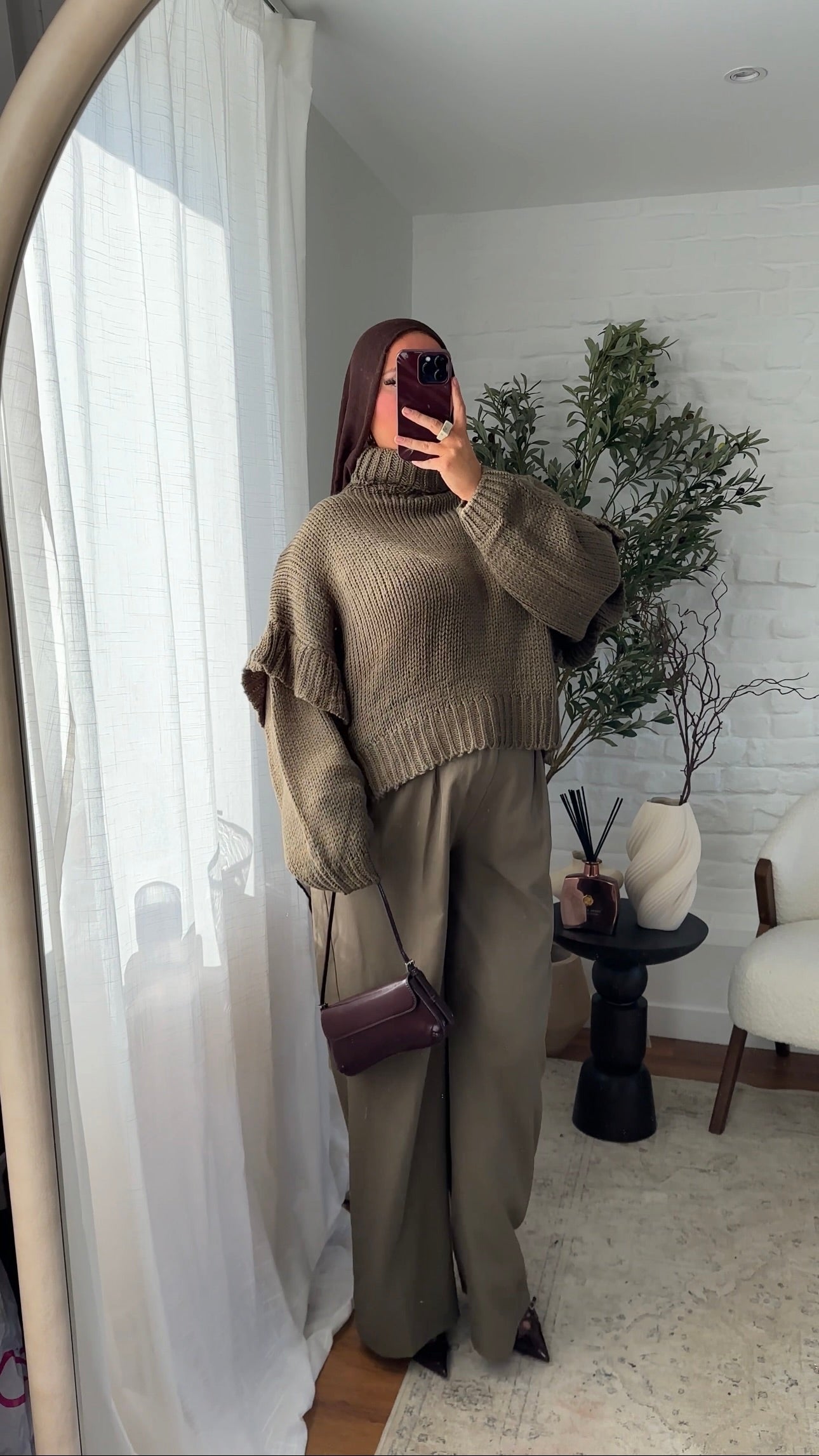 Pull chaud mi long à col montant | Kaki