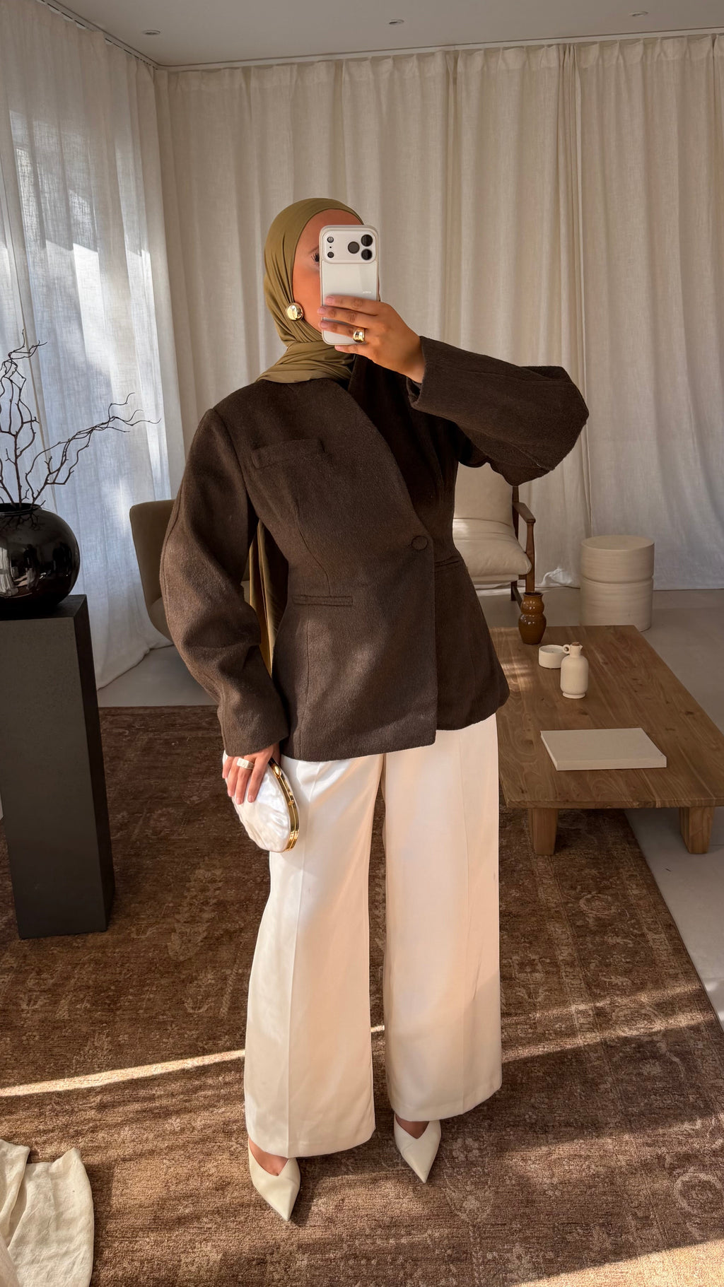[GAMME LUXE] Blazer manteau en laine véritable | Marron