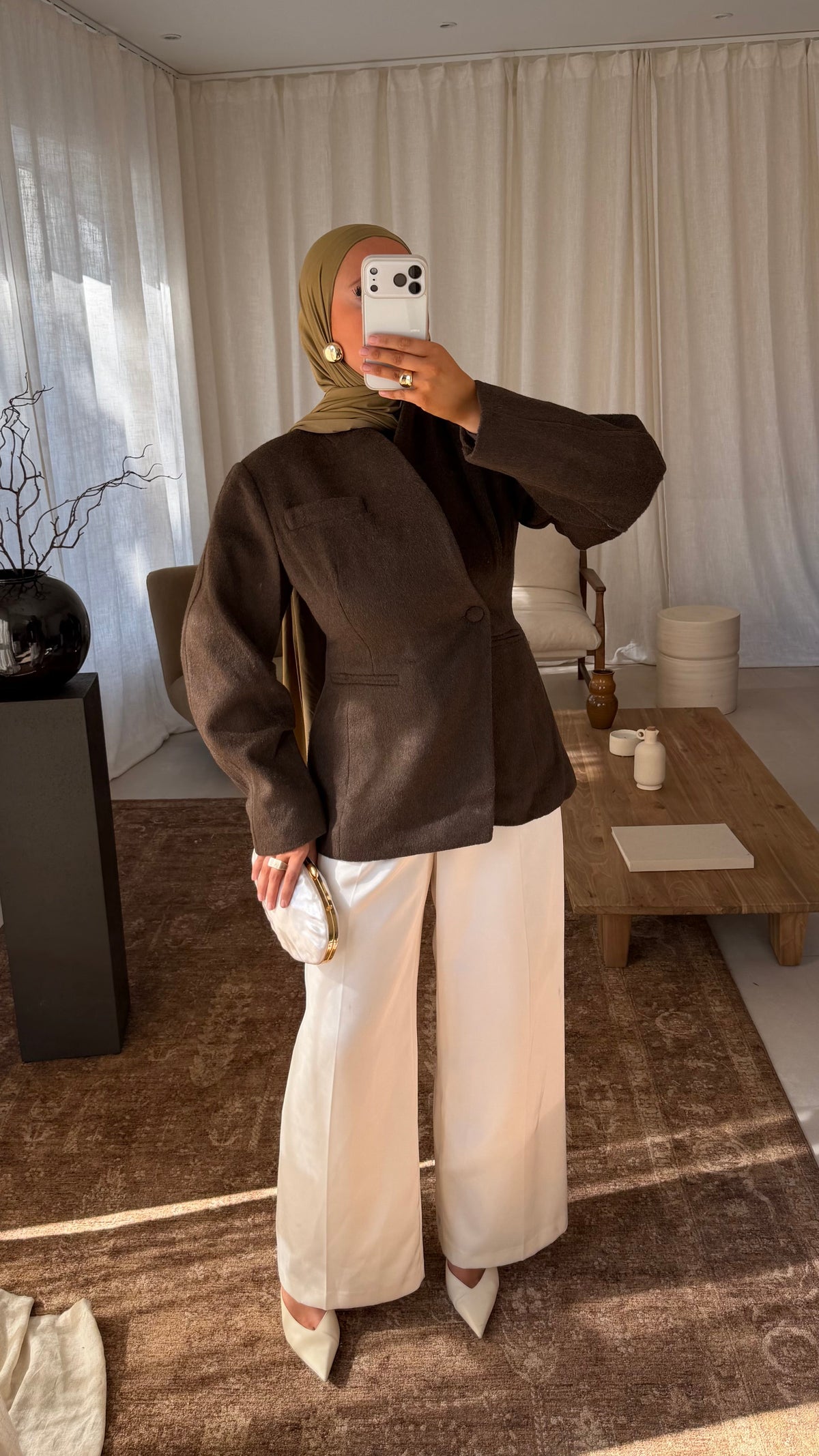 [GAMME LUXE] Blazer manteau en laine véritable | Marron