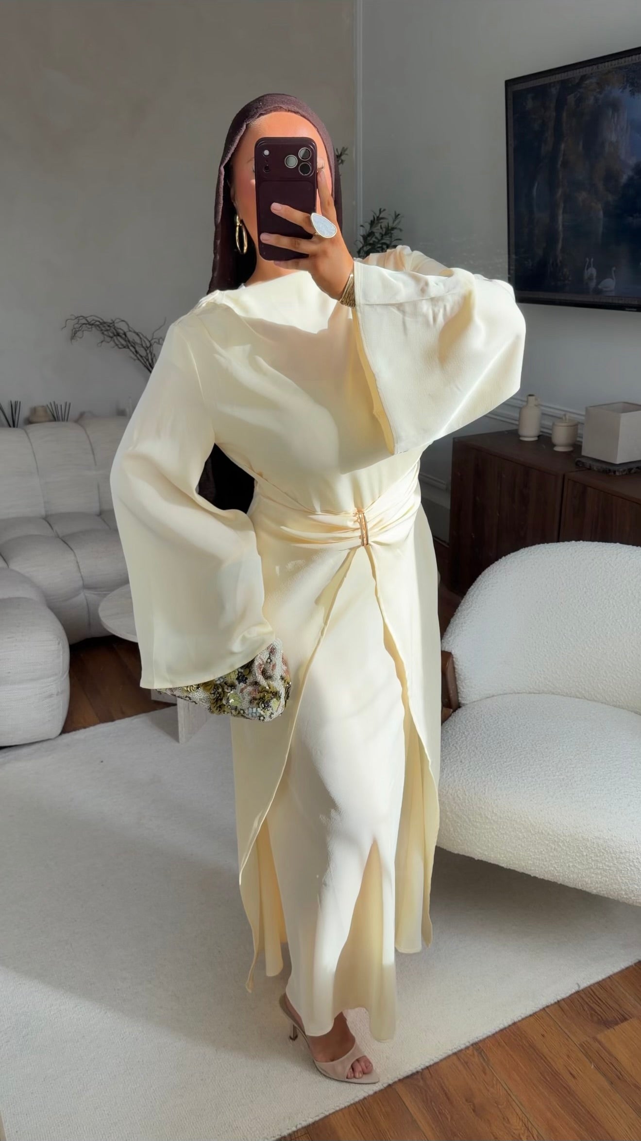 Robe ultra longue à nouer à l'arrière | Jaune