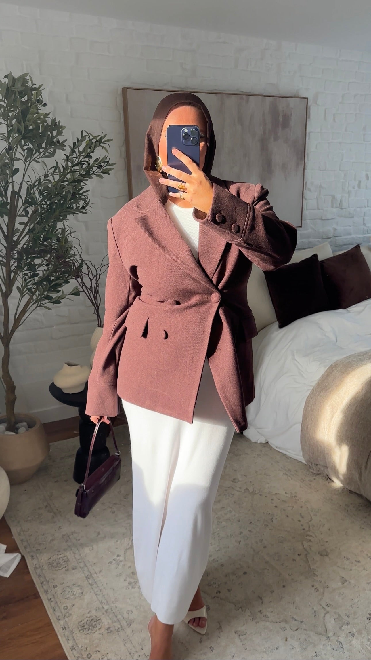 [GAMME LUXE] Veste/manteau cintré en laine véritable | Bordeaux